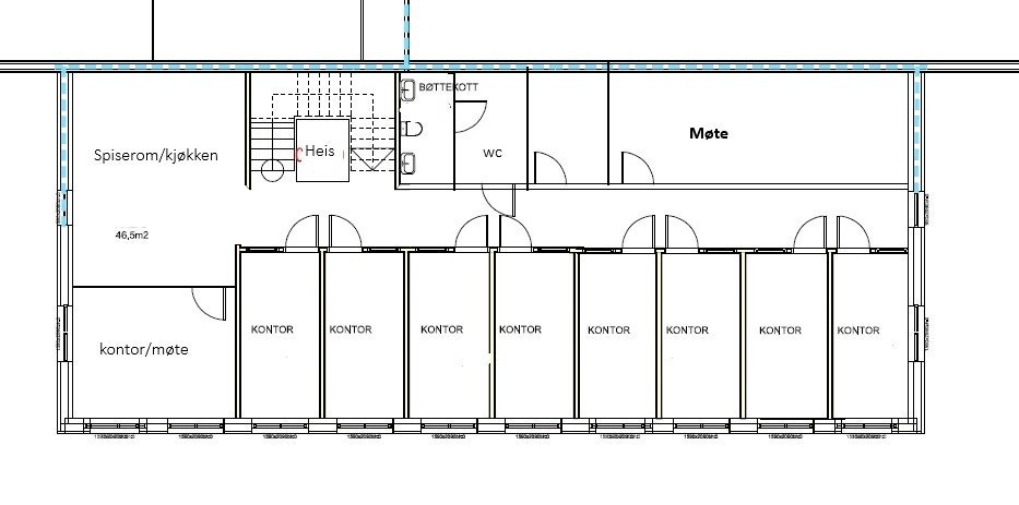 Inndelt i cellekontor, kan bygges om ved andre behov. Galleribilde