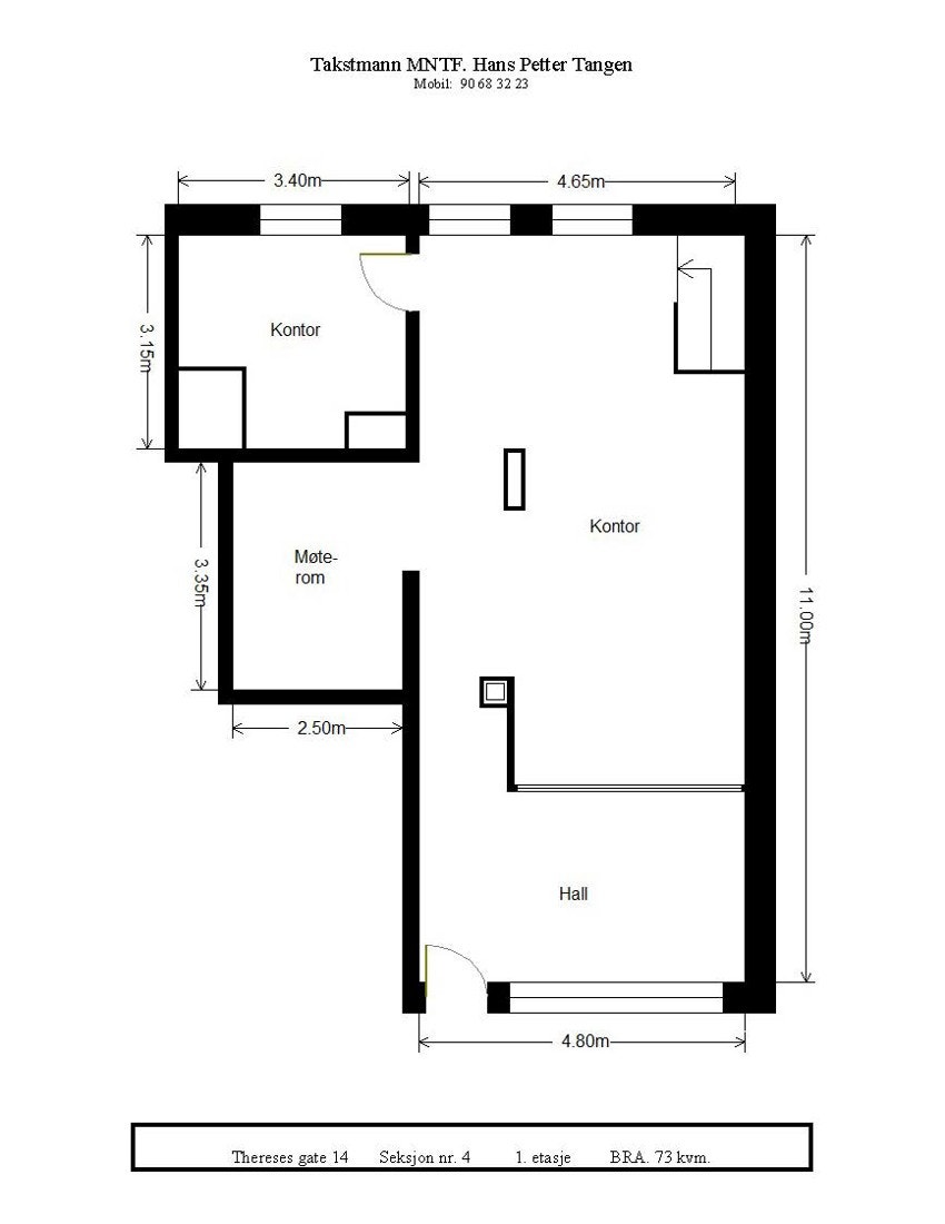 Planskisse over hovedetasjen med adkomst fra bakkeplan. Galleribilde