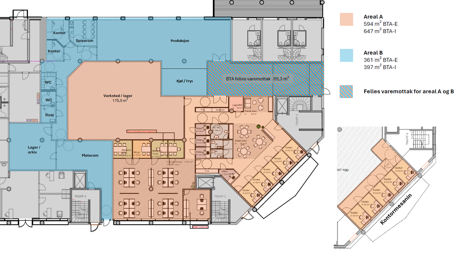 Muligheter for å leie separate lokaler slik de fremstår i dag. Lokalene deler varemottaket. Galleribilde