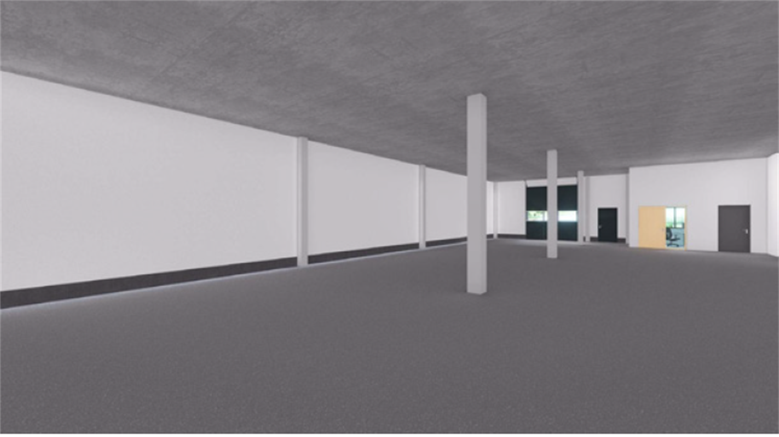 Levers uten vinduer. Vinduer er en leietakertilpasning. Galleribilde