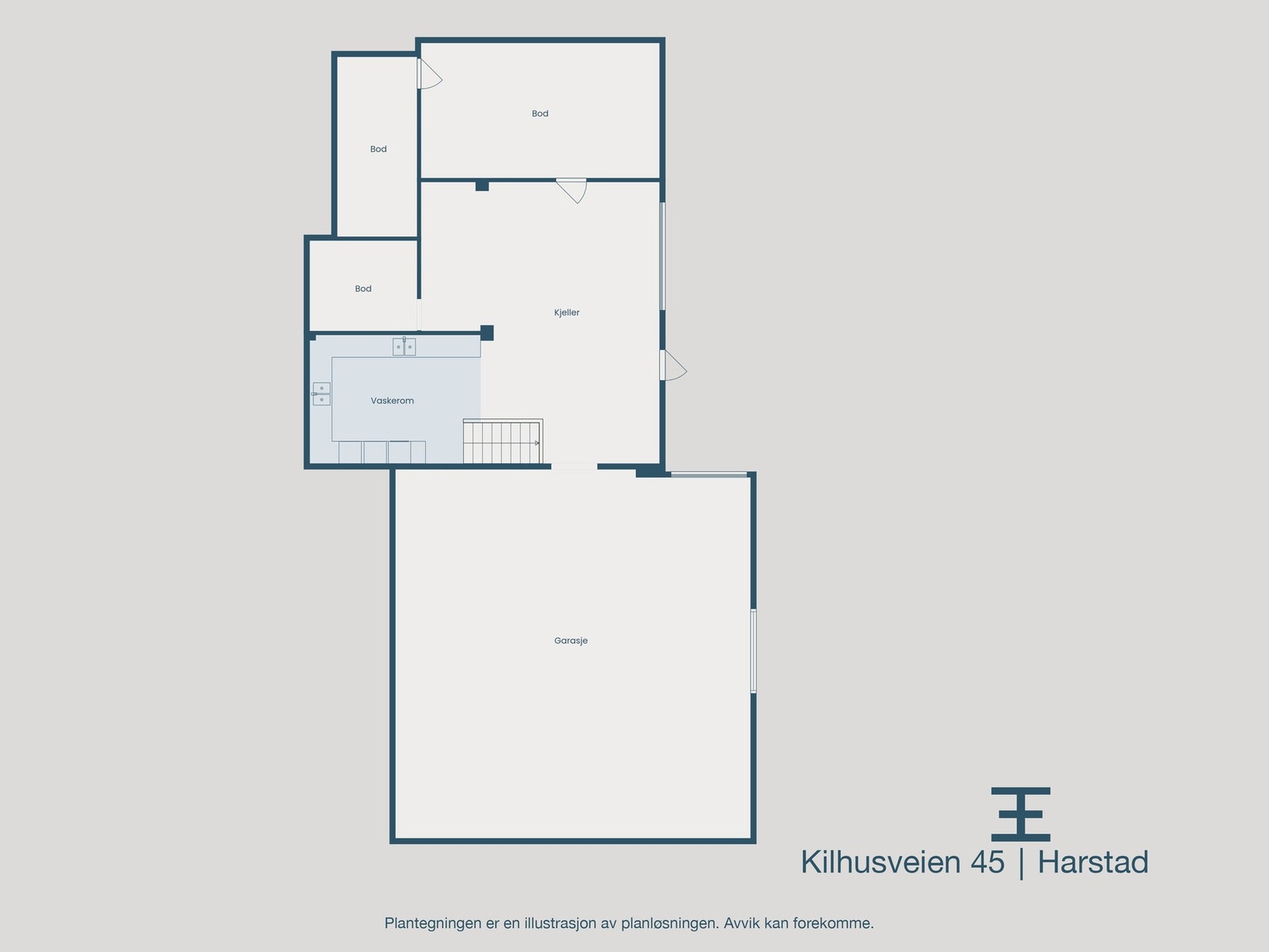 Plantegning underetasje - næringslokale med arbeidshaller/garasje, finrenserom, osonrom og lager Galleribilde