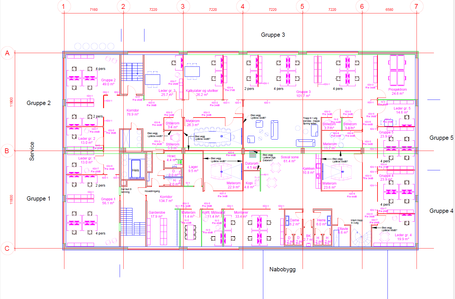 Plantegning 2. etg. Lokalene kan deles opp. Galleribilde