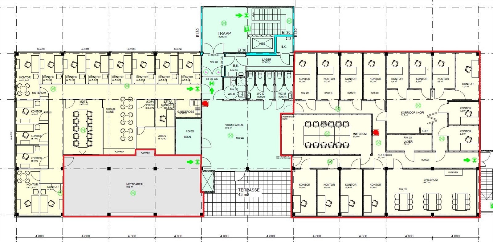 N82 - Plantegning - Ledig areal markert i rødt. Galleribilde