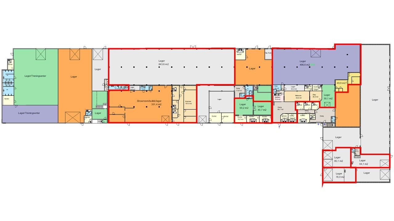 Røde arealer er ledig pr. 04.07.23 Galleribilde