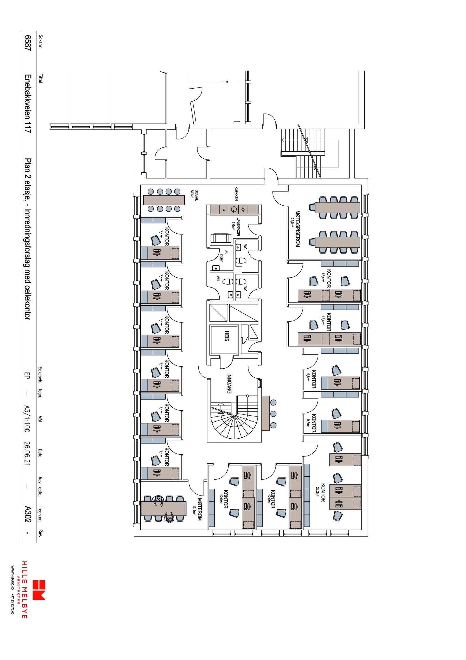 Mulig planløsning - cellekontor. Kontorlokaler på ca 400 kvm ledig i 2., 3. og 4. etg Galleribilde