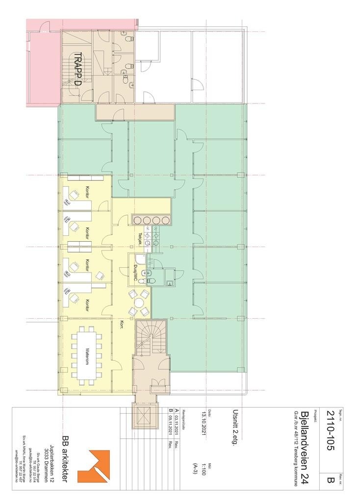 Tegning ledig kontor 2. etg. (merket med grønt) Galleribilde