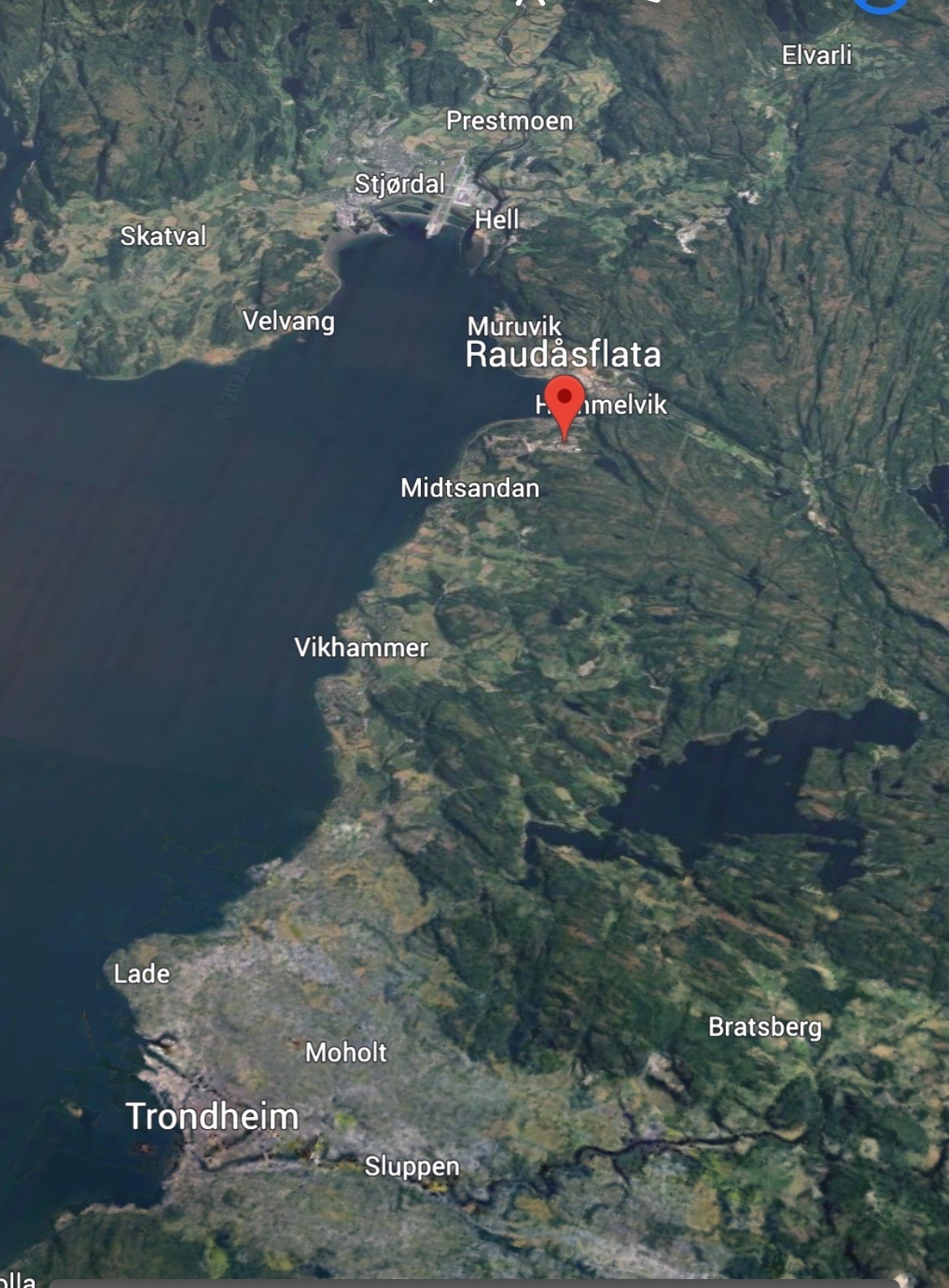 Beliggenhet mellom Trondheim og Stjørdal med Værnes Flyplass Galleribilde