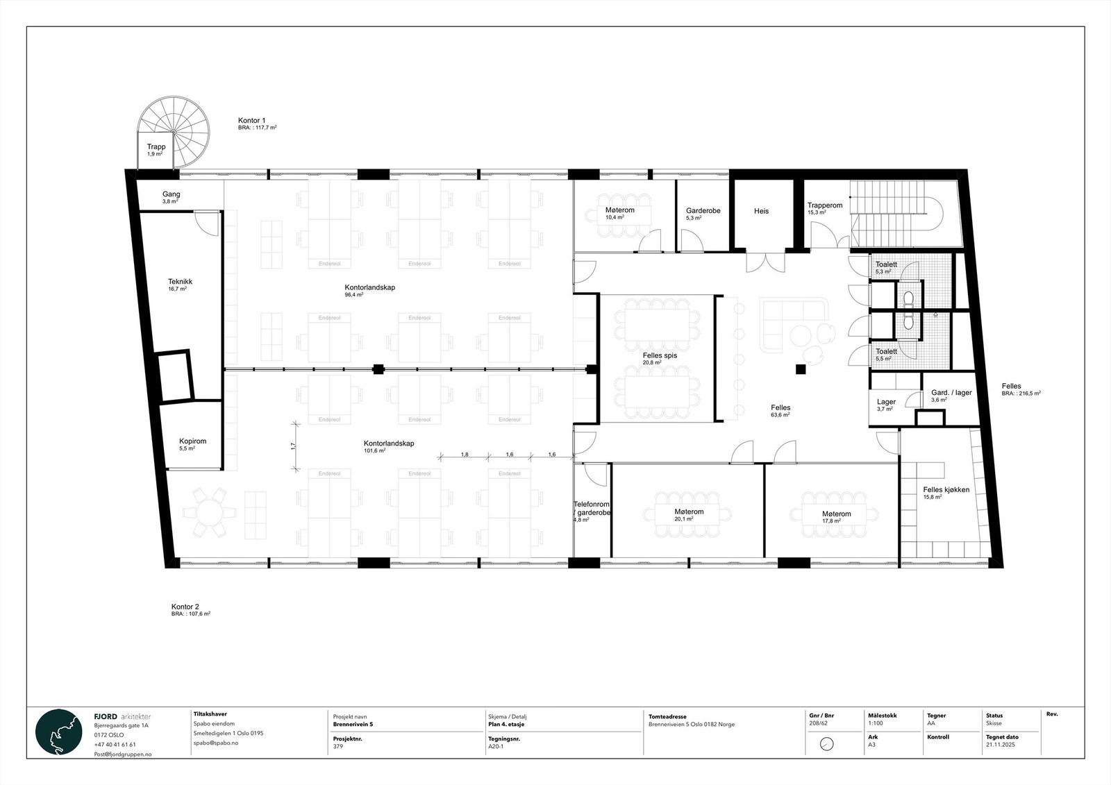 Plantegning delt lokale med 2 leietakere Galleribilde
