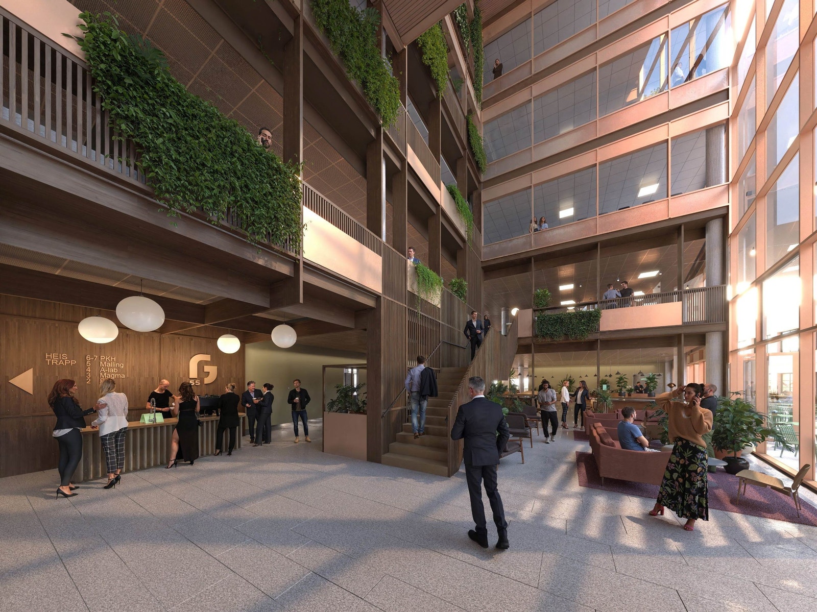 Lyst og åpent atrium skaper en innbydende atmosfære. Illustrasjon: A-Lab Galleribilde