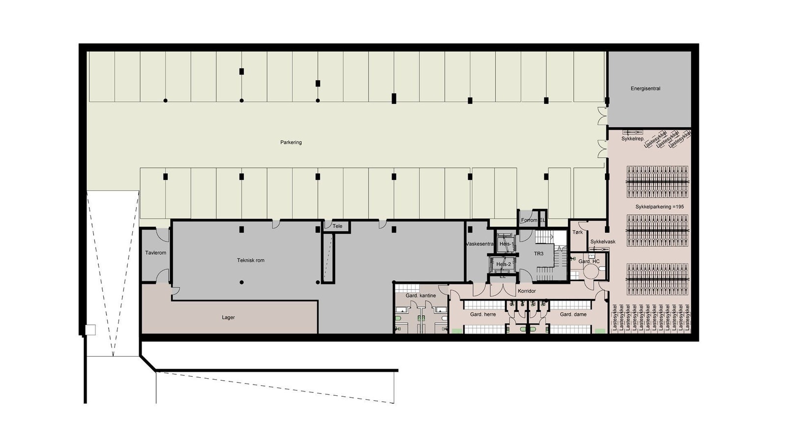Plantegning U1. Generisk utkast: interiørarkitekter stilles til rådighet for uttegning i samarbeid med leietaker. Galleribilde