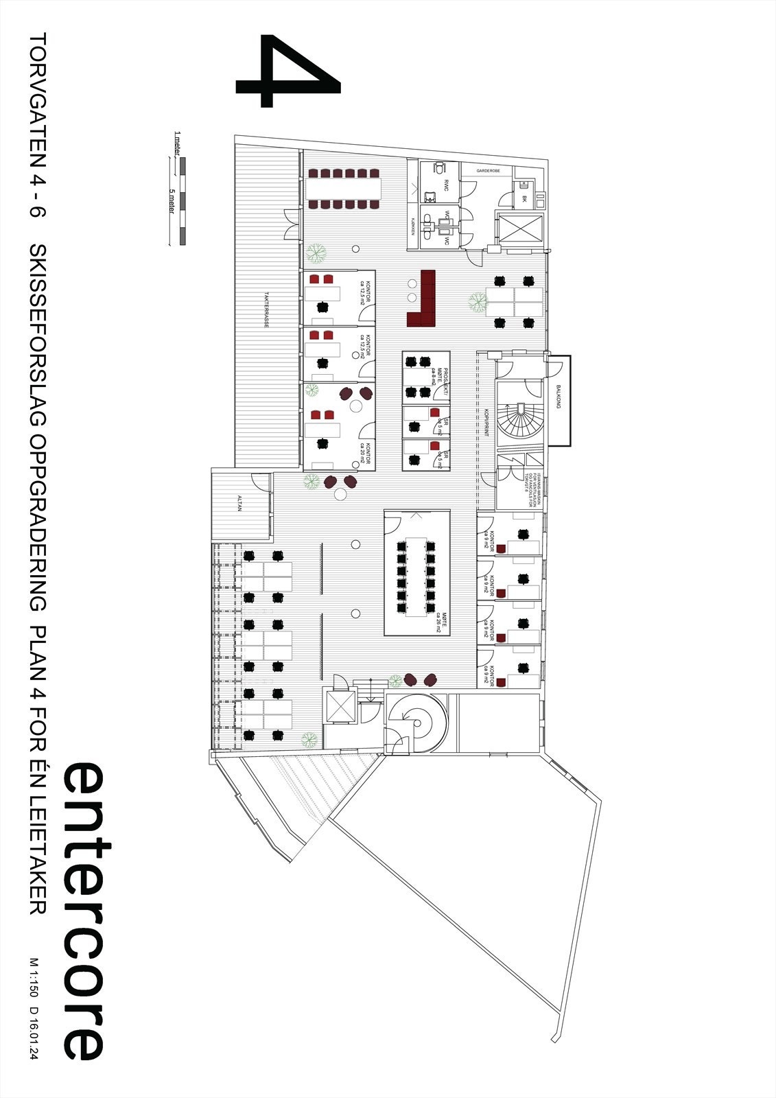 4. etg. skisse inndeling 1 leietaker Galleribilde