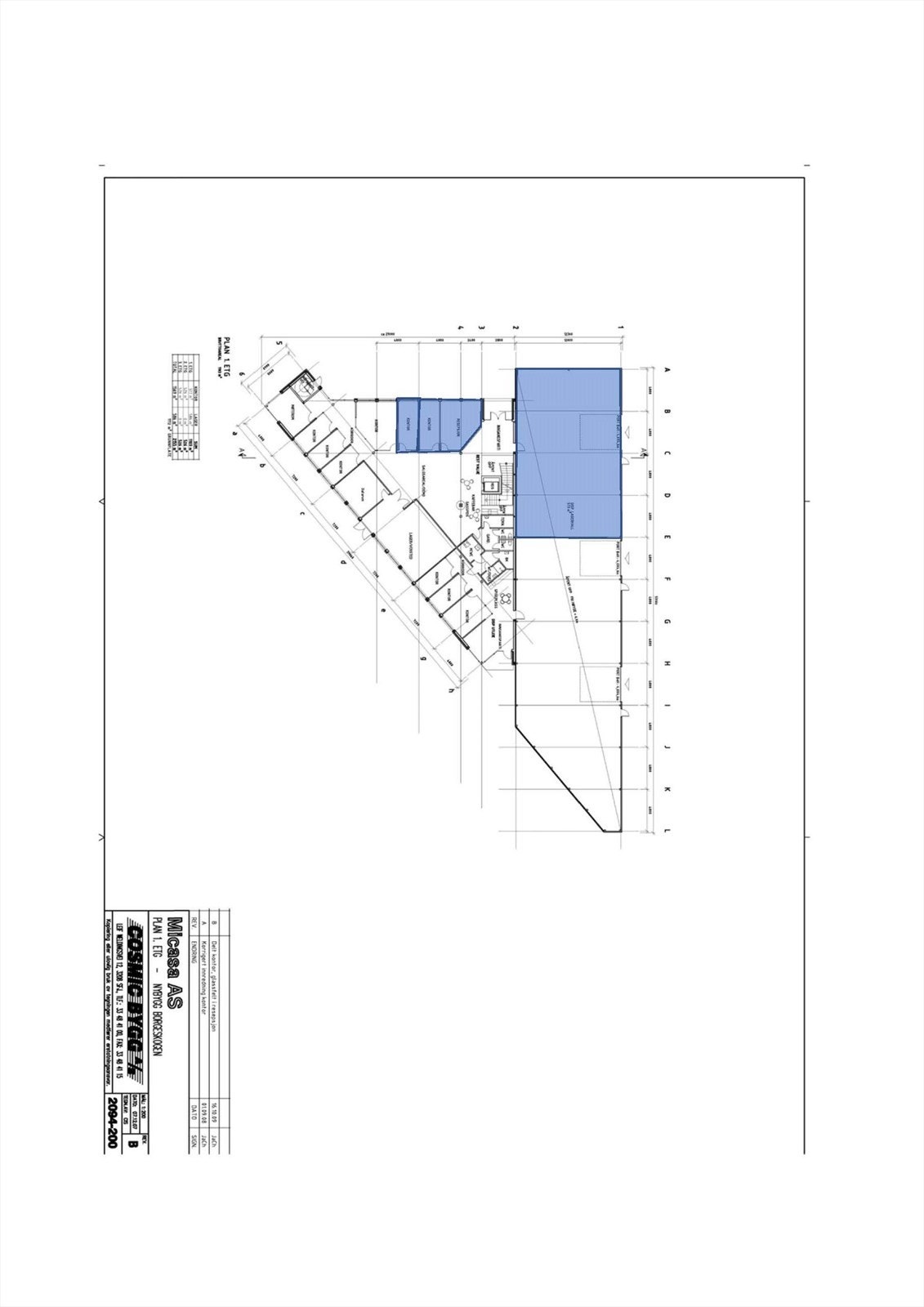 Tegning ledig lokale markert med blått Galleribilde