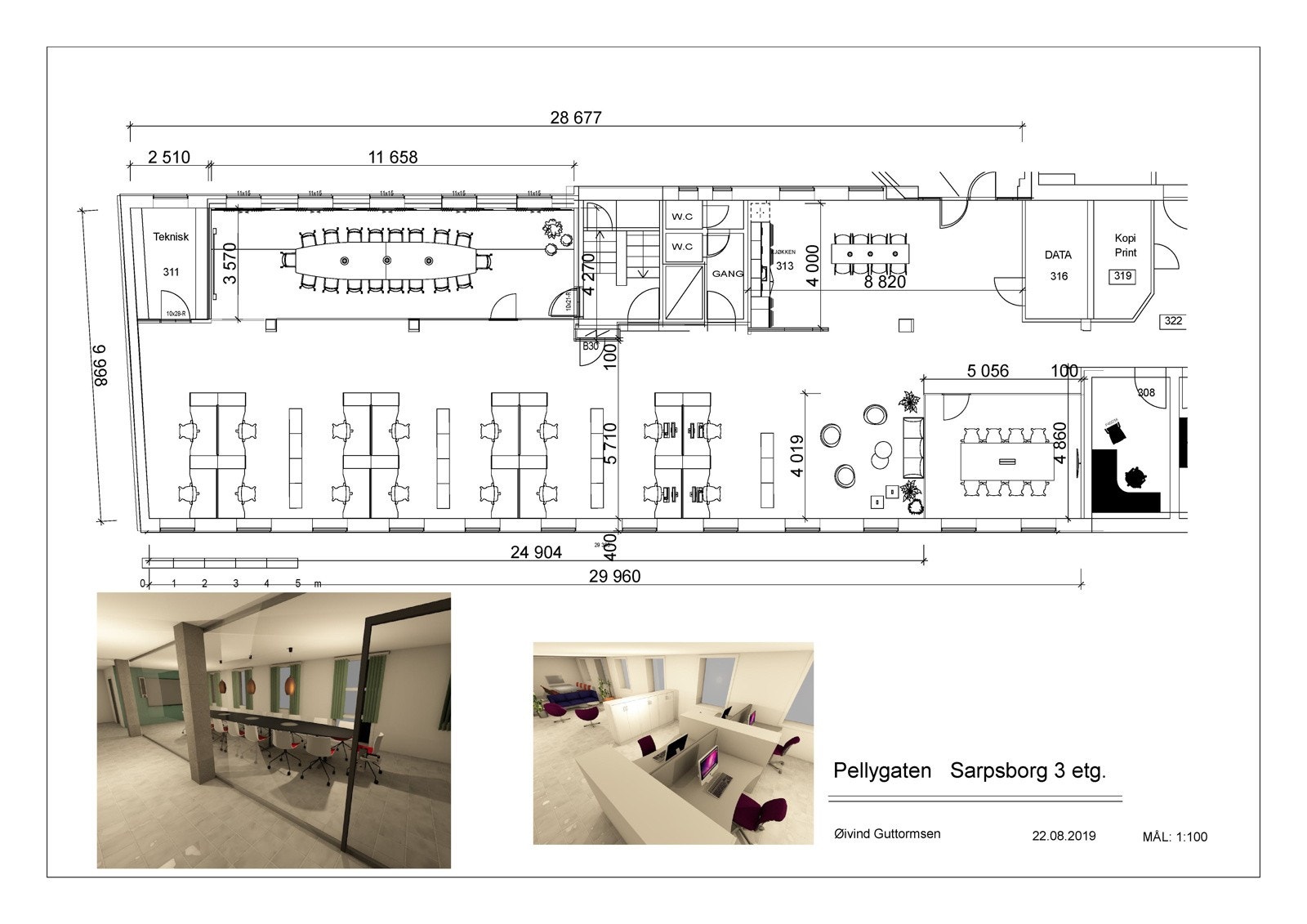 Tegning med Pellygata 3 etg. 22.08.2019 Galleribilde
