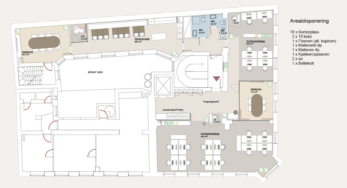 Layoutforslag for 18 arbeidsplasser Galleribilde