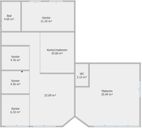 Plantegning mulighet for opp til 3 møterom, eller 5 kontor og 1 møterom Galleribilde