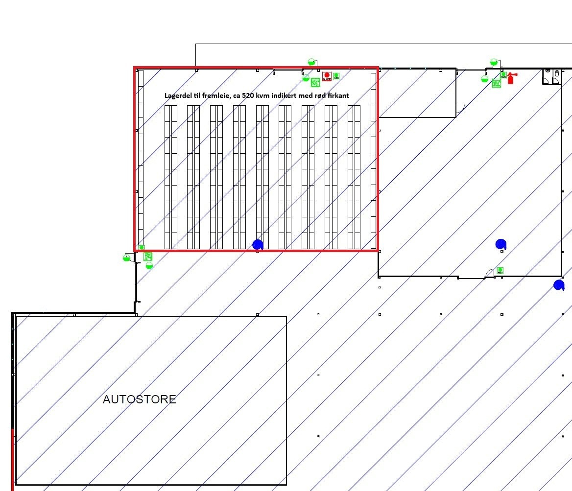 Plantegning lagerdel 590 kvm - ryddet for reoler Galleribilde