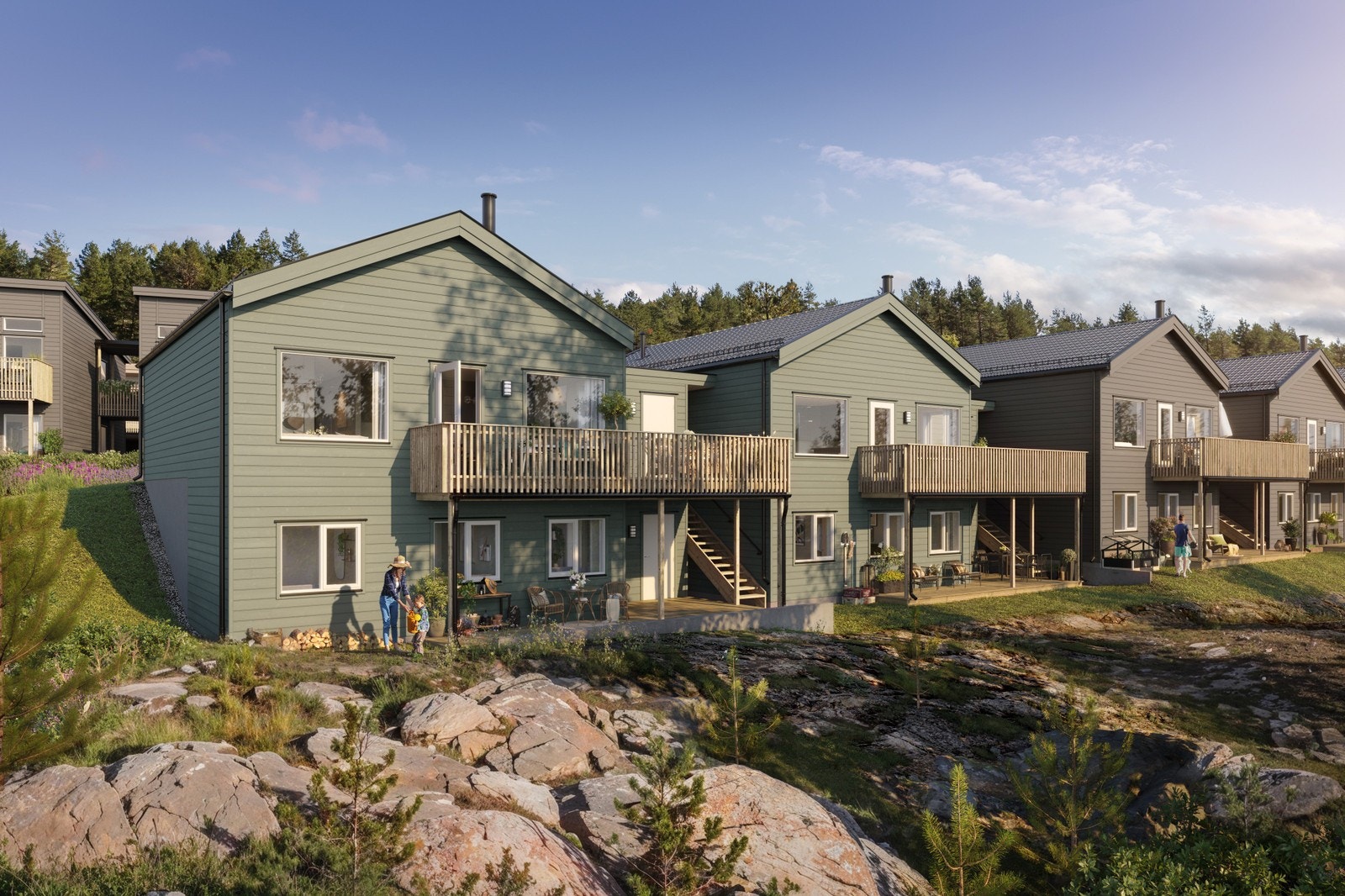 Enebolig i rekke. Solrik uteplass med fantastisk utsikt mot skibakken. Galleribilde