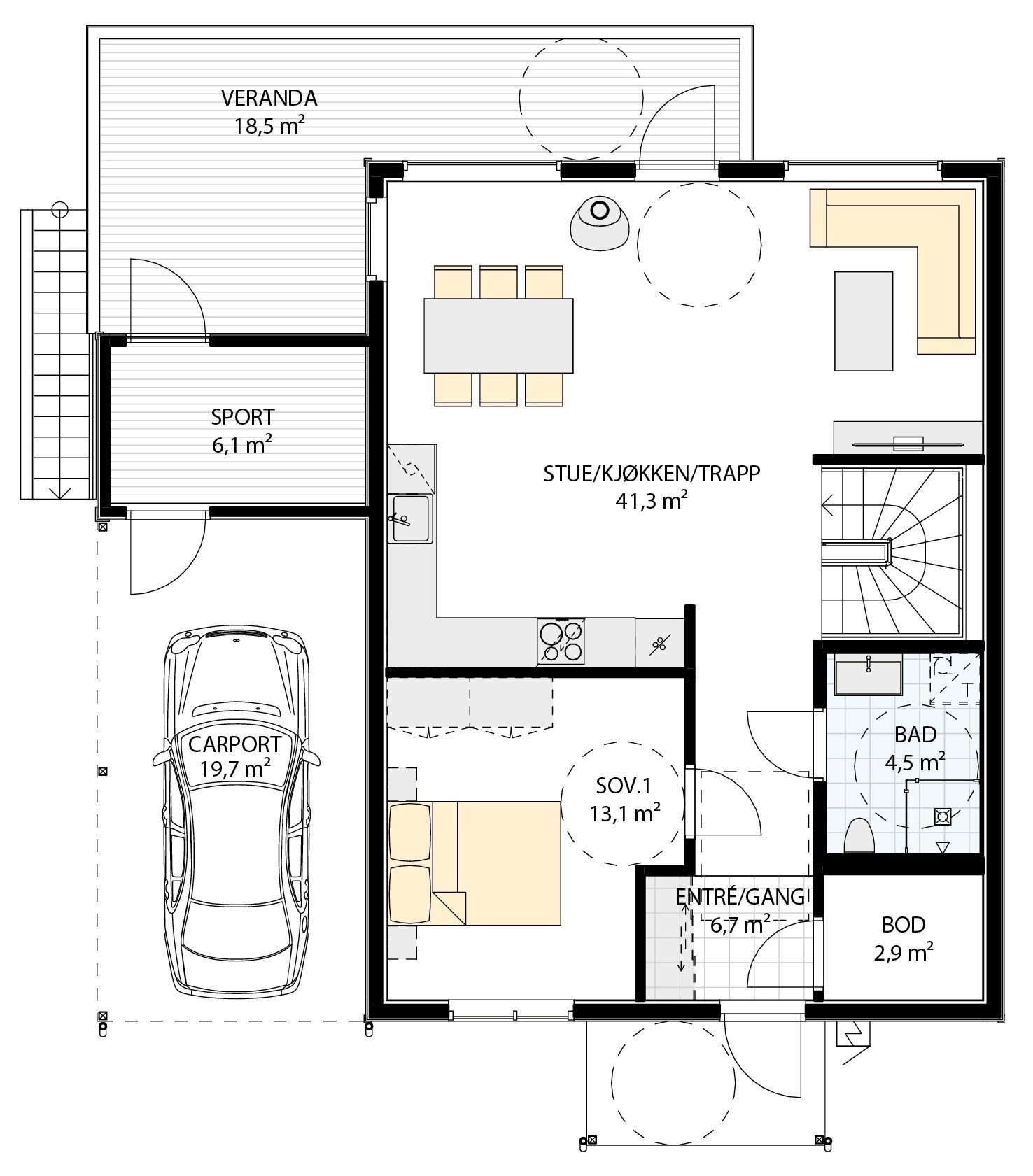 Plantegning 1.etg. kjedet enebolig Galleribilde