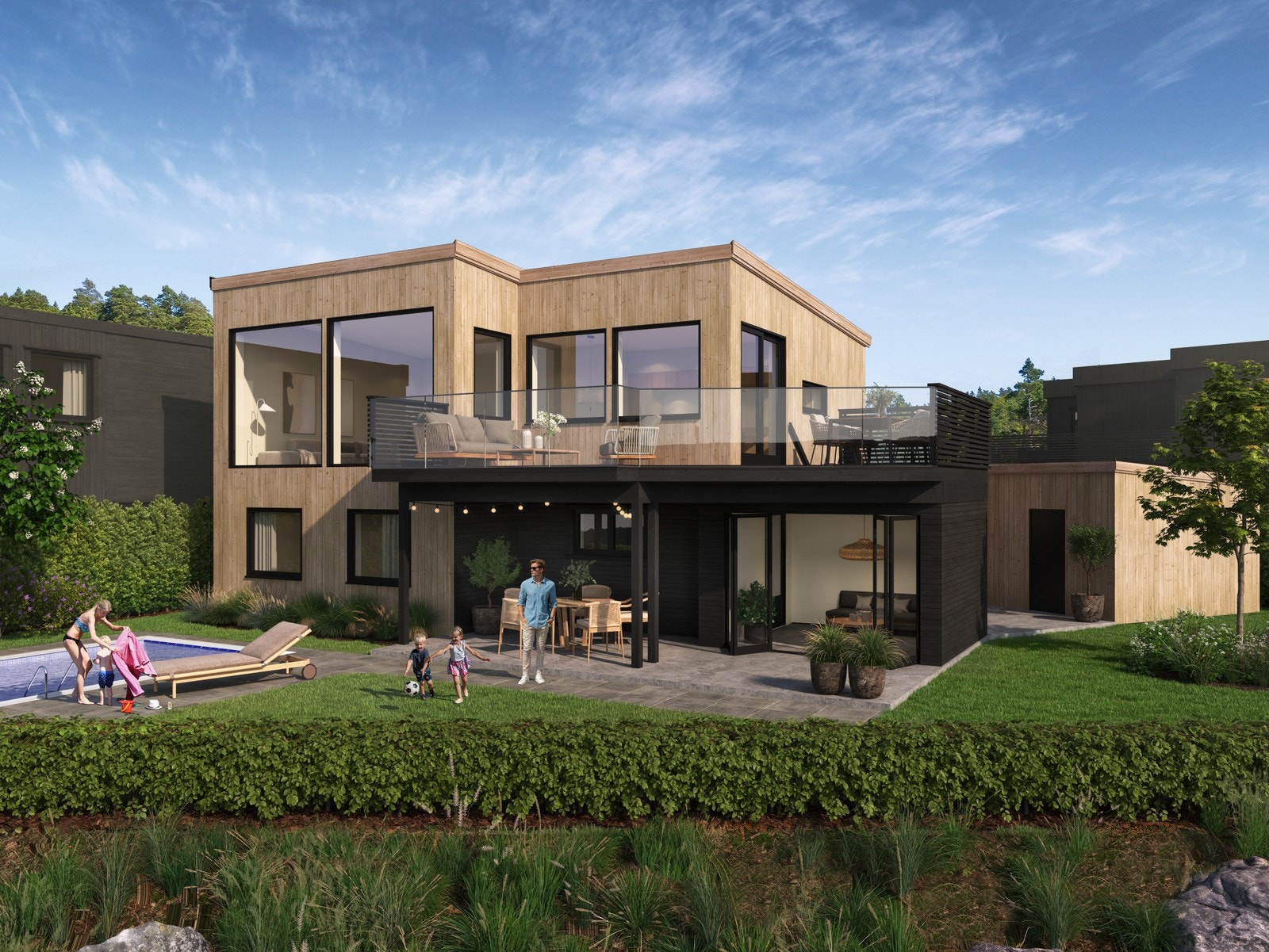 Enebolig på hjørnetomt med stor solrik hage mot sør og vest Galleribilde