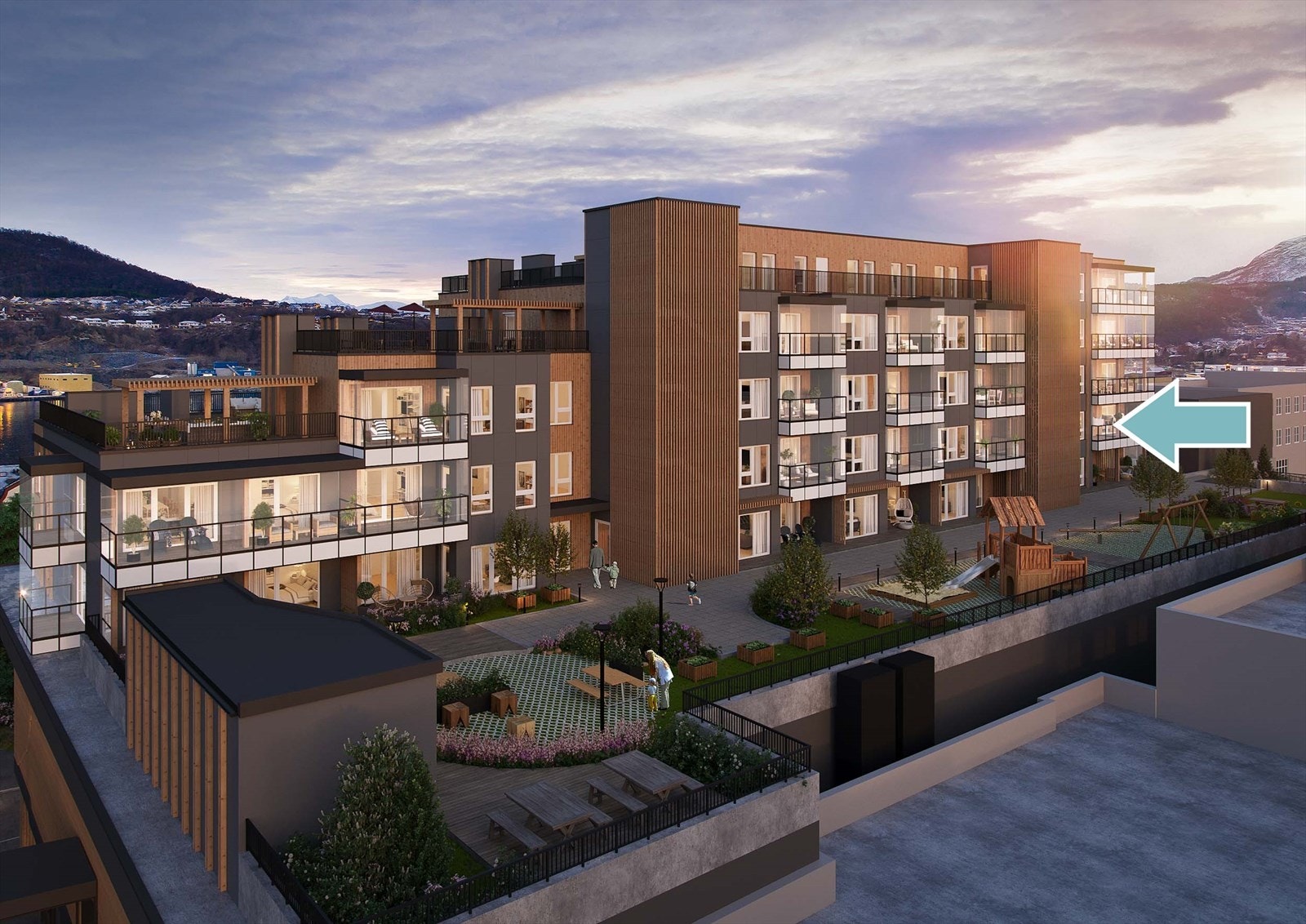 LNR 21 har 82 m2 innvendig areal og 96 m2 BRA. Den får fin balkong med ettermiddags- og kveldssol fra vest. Galleribilde