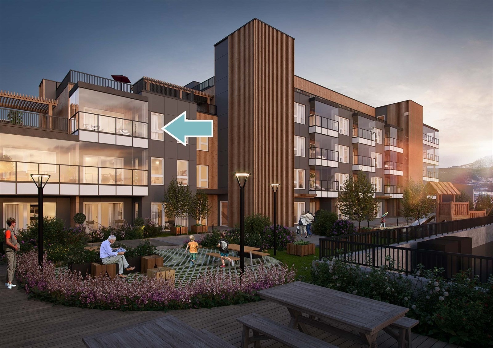 Leilighet i 7. etasje type Knut II på 82m2 og fin balkong mot kveldssola fra vest. Fra denne hjørneleiligheten får også utsikt mot nord over sentrum. Galleribilde