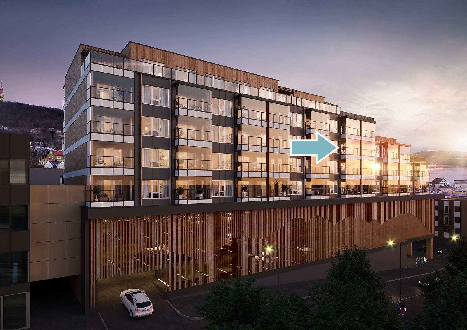 Midt mot Generalhagen, over byen, himmelvelvingen, fjellene og Generalhagen. Galleribilde