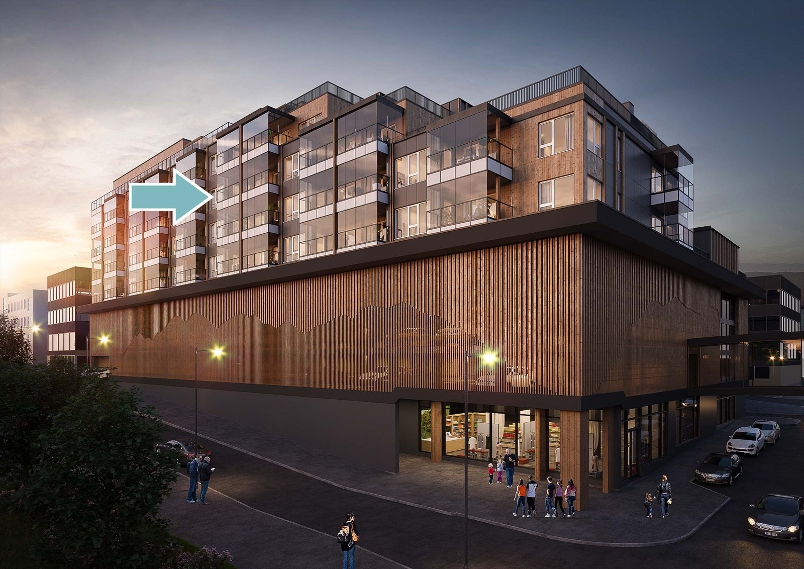 LNR.27 ligger perfekt plassert mot øst med treningssenter i underetasjen og parkeringshus med gangbru over til bysenteret. Galleribilde