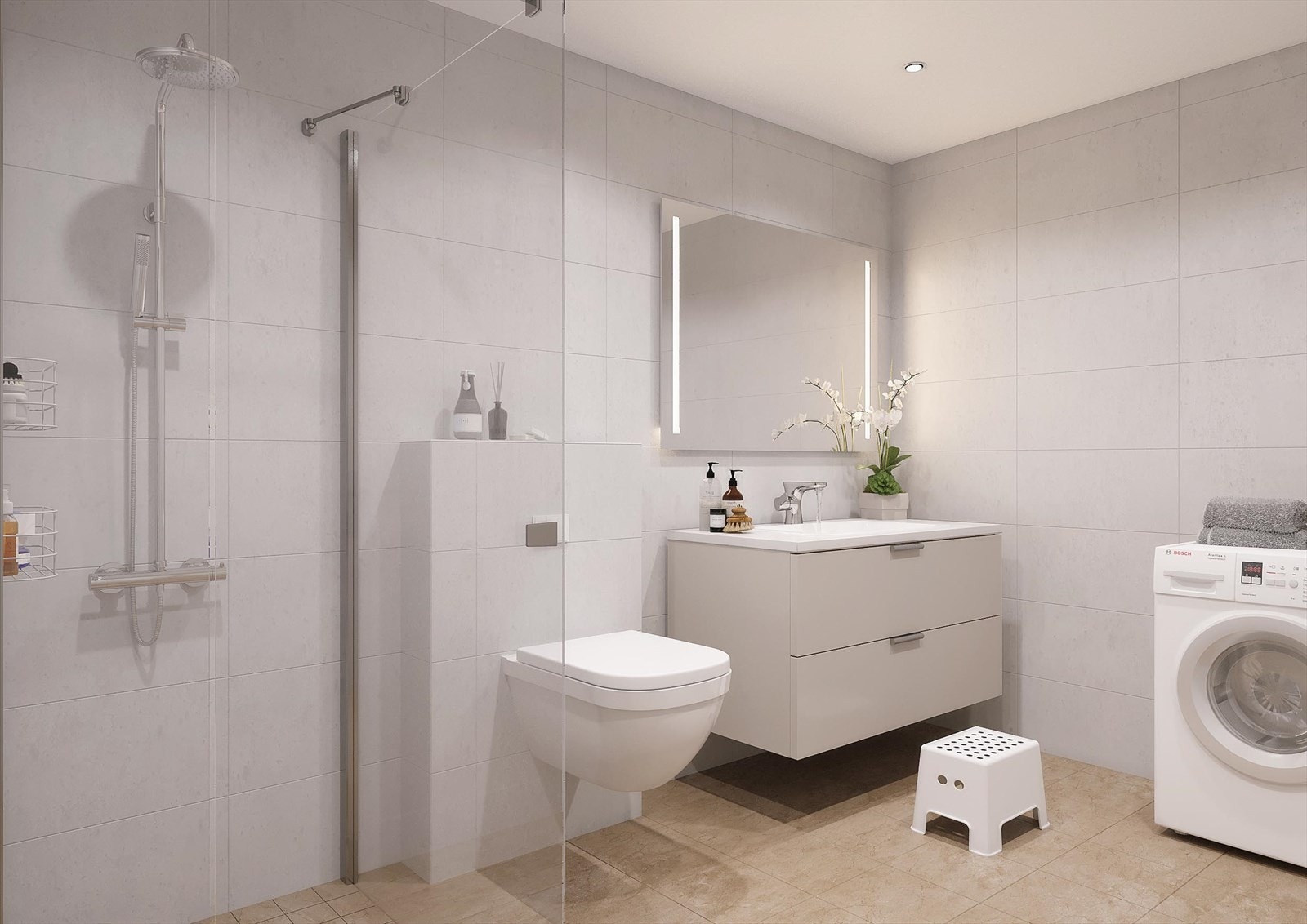 Illustrasjon fra bad i annen leilighet i bygget. Galleribilde