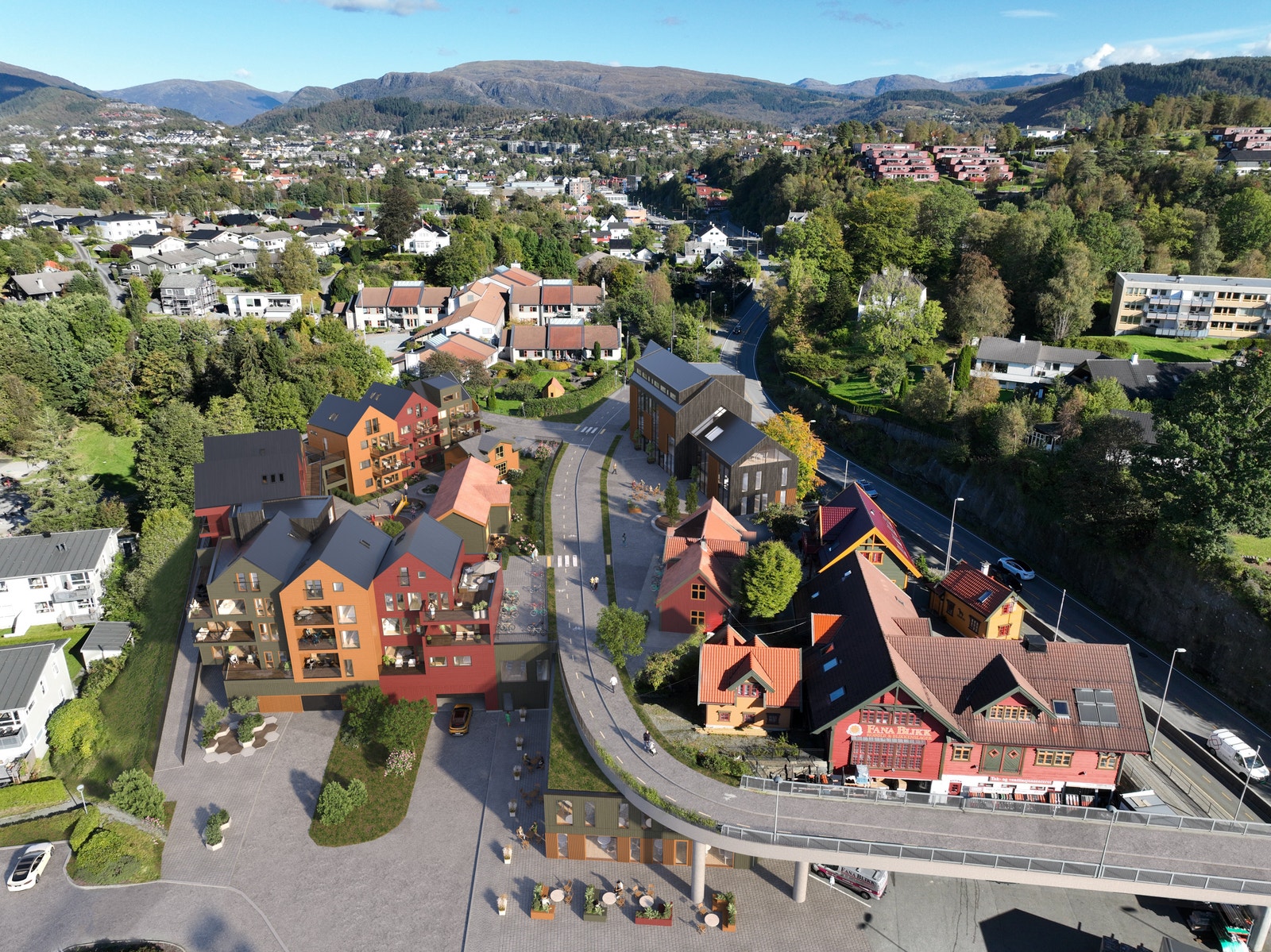 Illustrasjonsbilde viser prosjektets flotte beliggenhet like ved Mårdalen bybanestopp. Her bor man tilbaketrukket men samtidig sentralt - midt mellom Nesttun og Lagunen. Galleribilde