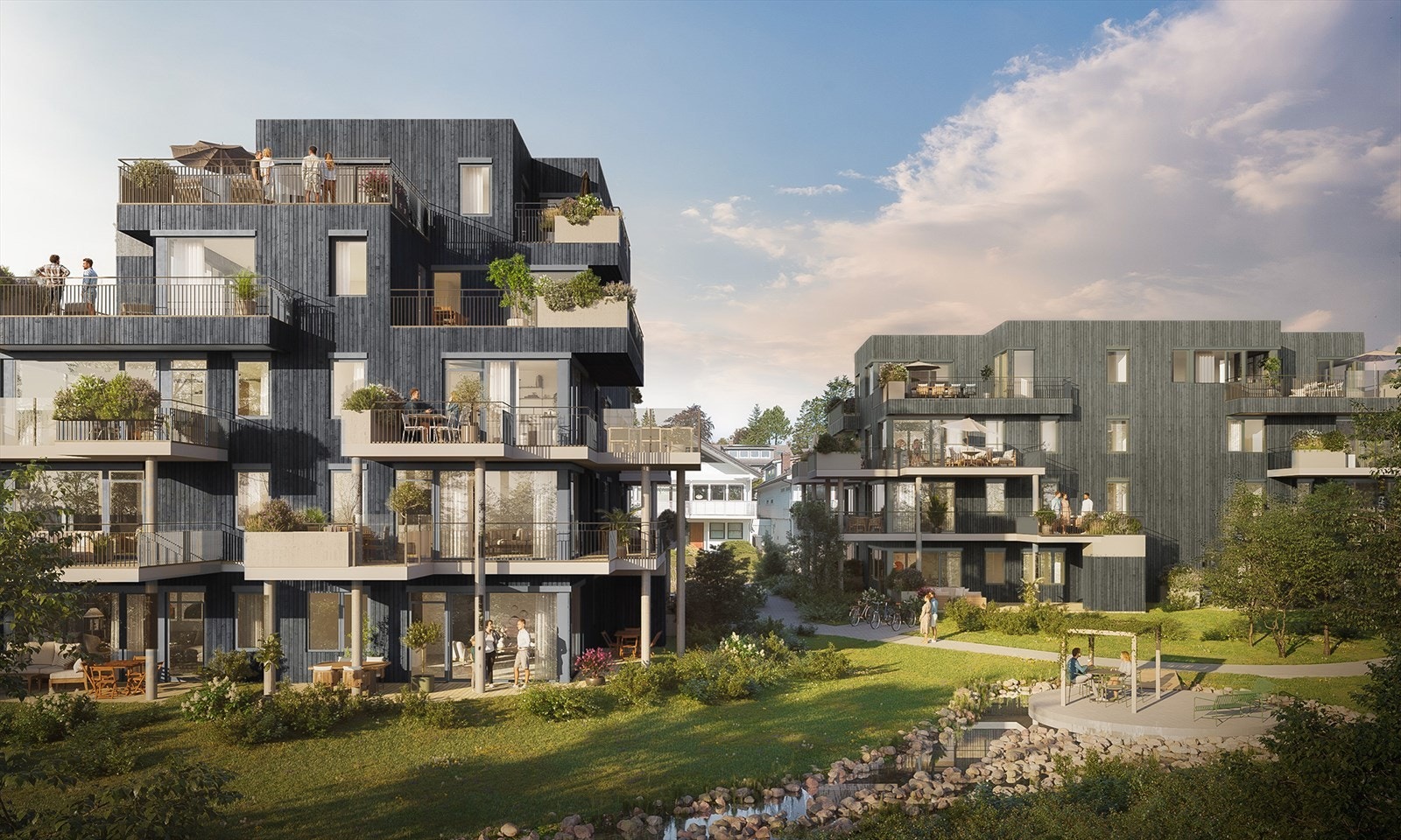 Byggene er maks 5 etasjer og er plassert i et veletablert boligområde på Hinna, like nedenfor Hinnasvingene Galleribilde