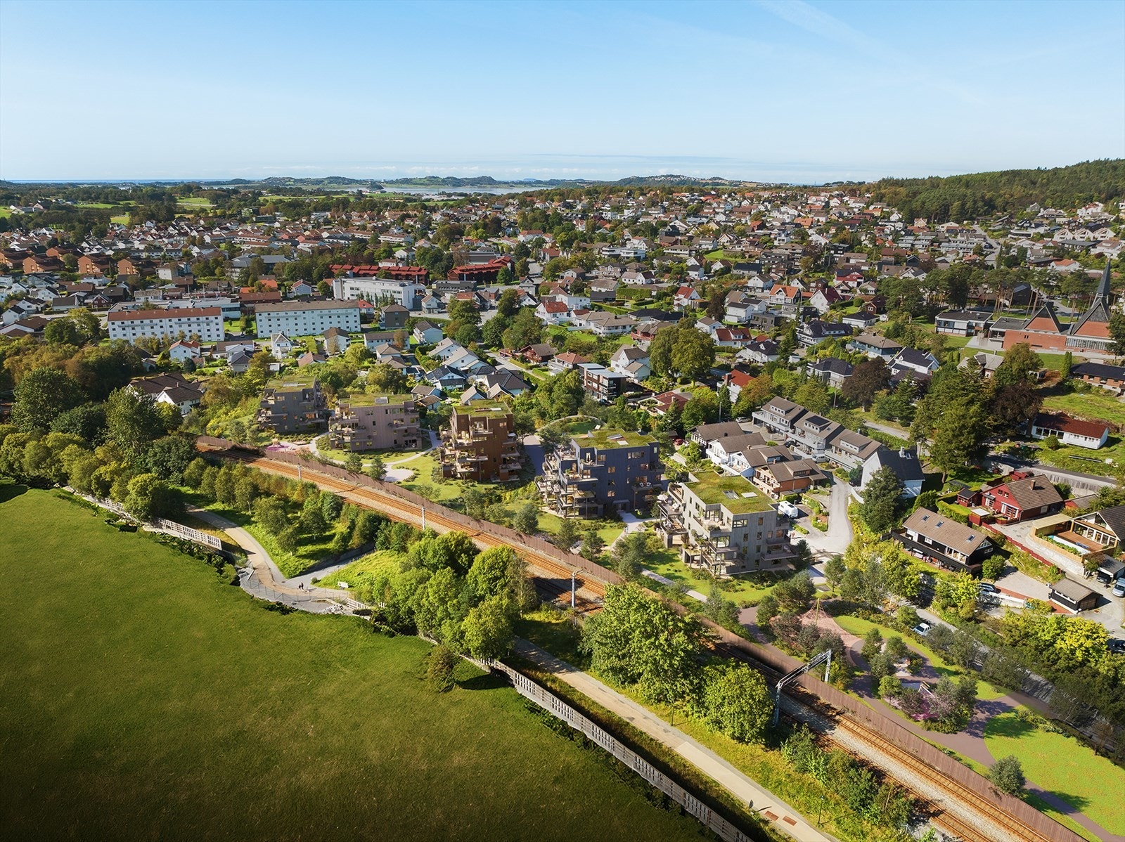 Det kommer en felles gjestehybel med bad, og et felleshus på området som kan benyttes til sosiale sammenkomster. Bilfritt tun, all parkering er under bakken. Galleribilde