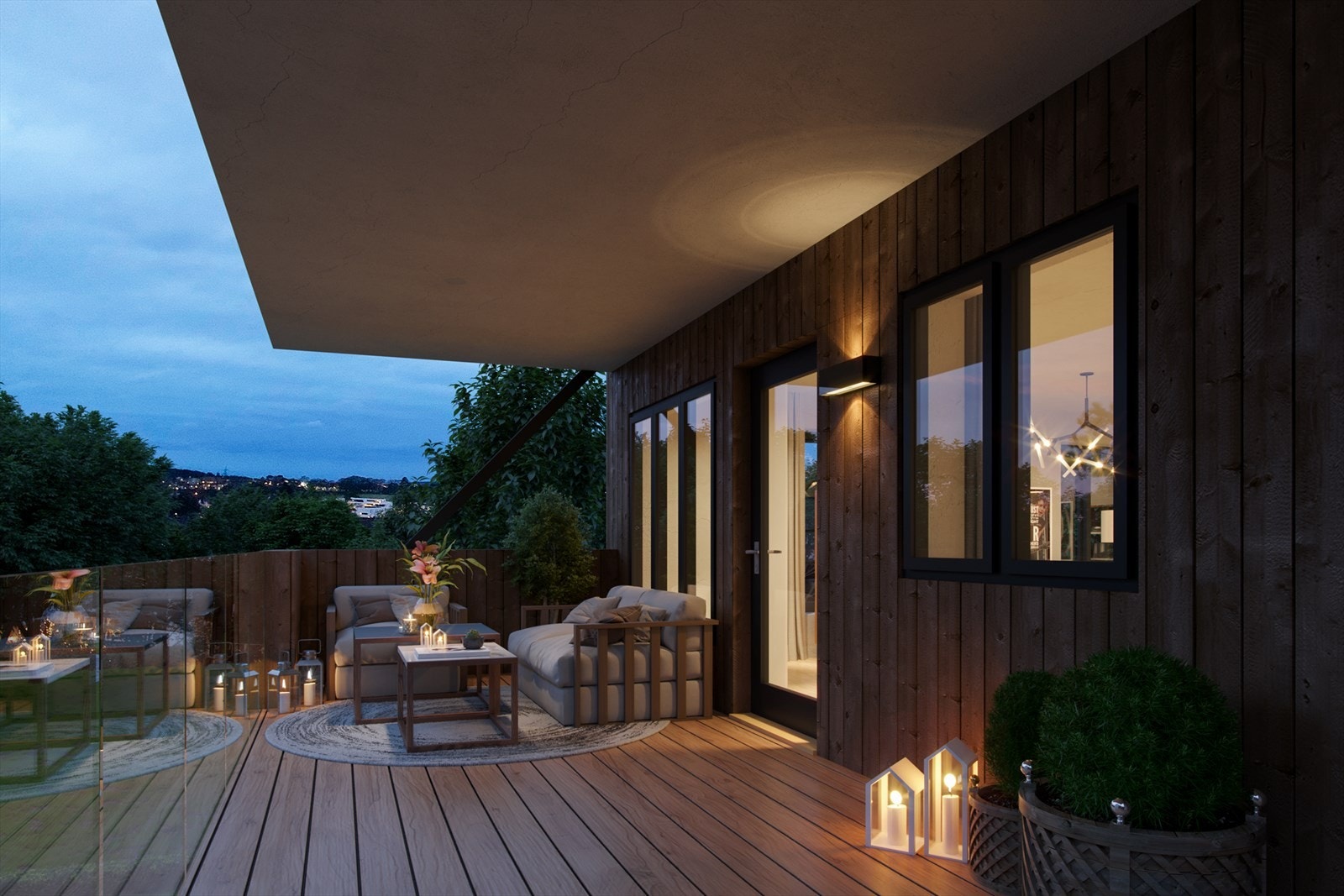 Alle leilighetene vil få store overbygde verandaer Galleribilde