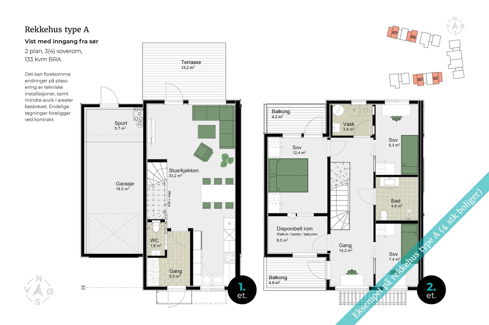 Eksempel på Boligtype A. Det bygges 4 stk boliger av denne boligtypen i dette byggetrinnet Galleribilde