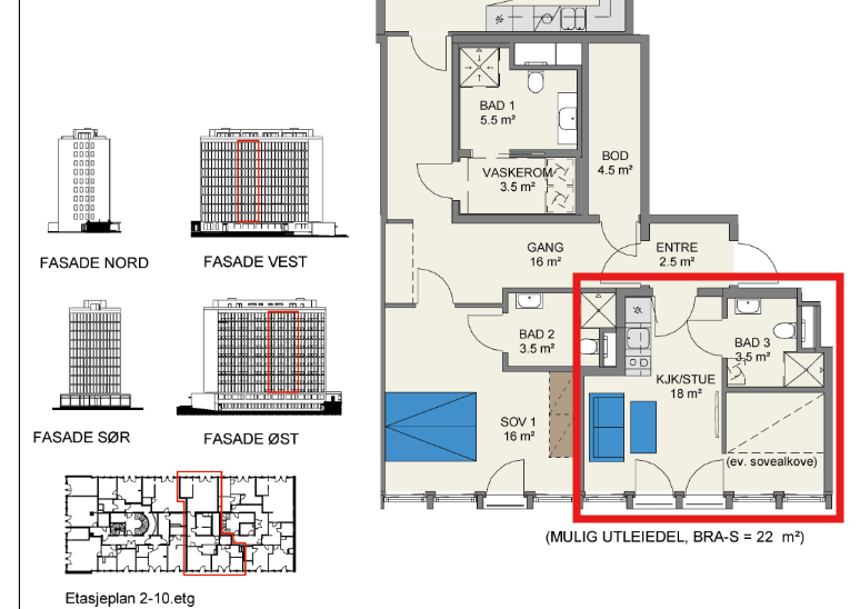 22 kvadratmeters 1,5 roms med alkove og egen inngang! Helt ny! Galleribilde