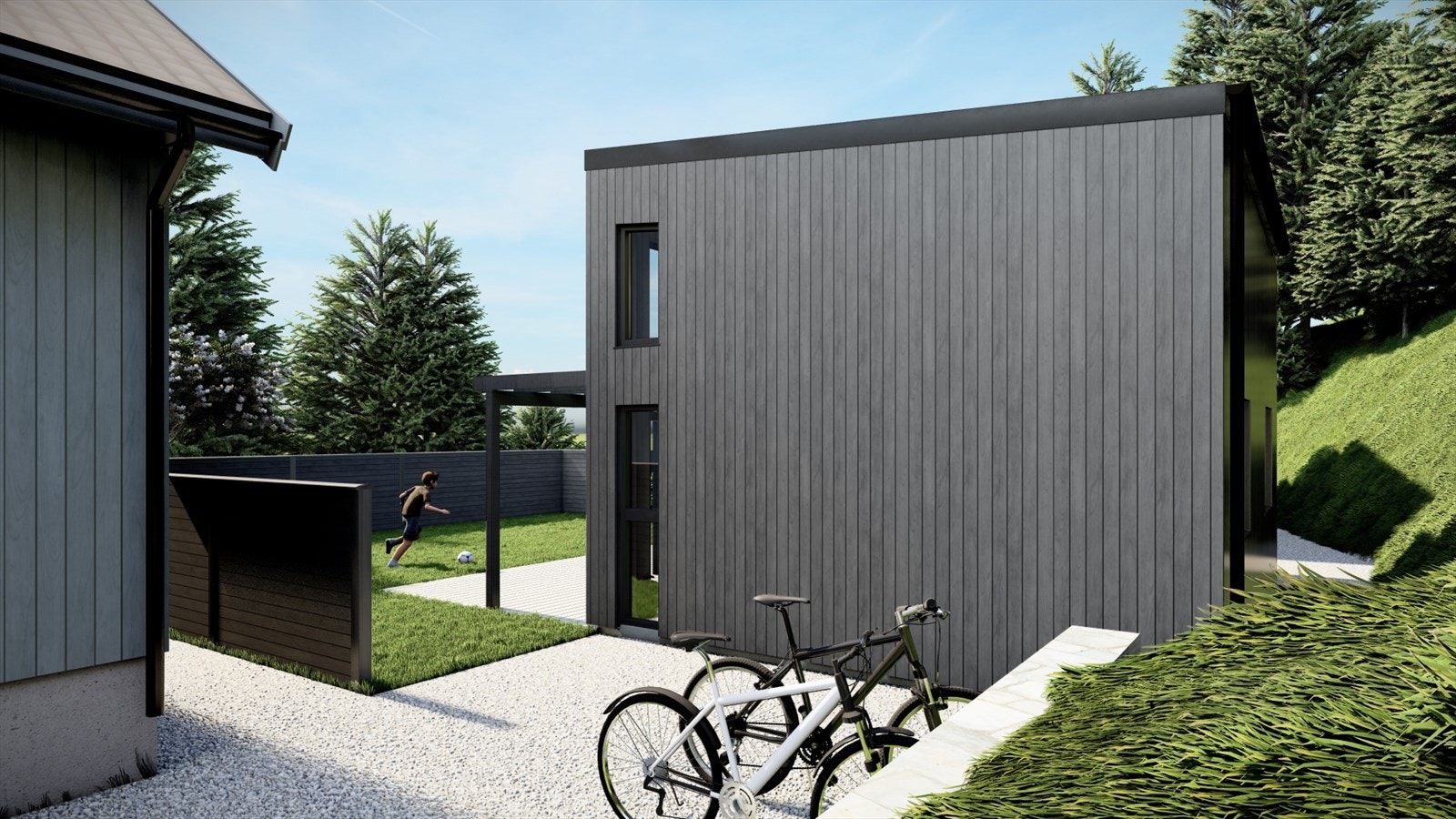 Mikrohusene får egne bruksretter til hver sin hage. Nok av boltreplass til store og små! Det gjøres oppmerksom på at bilder brukt i annonse er illustrasjoner for prosjektet. Illustrasjonene kan avvike fra faktiske forhold. Galleribilde