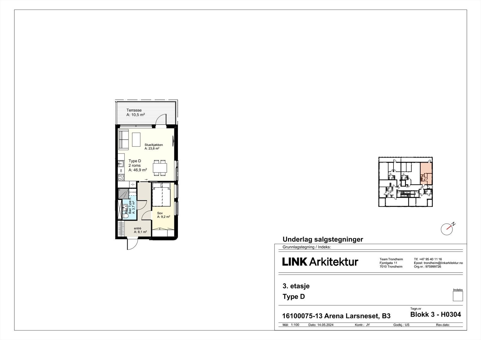 Blokk 3 - H0304 Type D1 - plantegning Galleribilde
