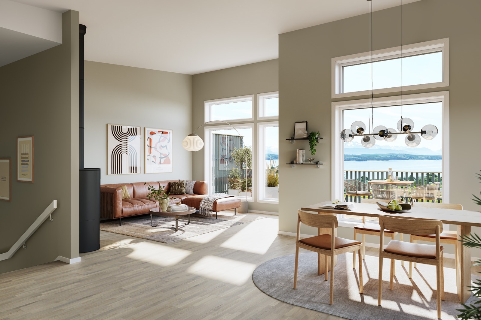 Herfra kan du nyte den gode utsikten utover fjord og fjell. Illustrasjon. Galleribilde