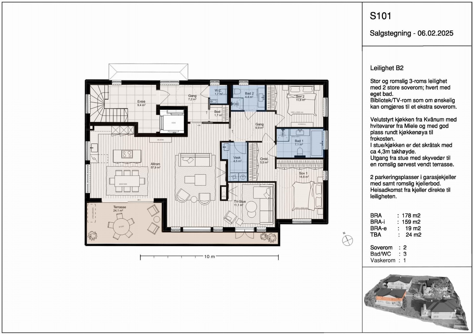 Plantegning - Leilighet B2 - Leilighetene bygges etter gjeldende regelverk (TEK17) og får pen arkitektur tegnet av arkitekt Lorenz Gedde-Dahl, smakfull innredning og tidsriktige løsninger. Her står kvalitet i fokus. Galleribilde
