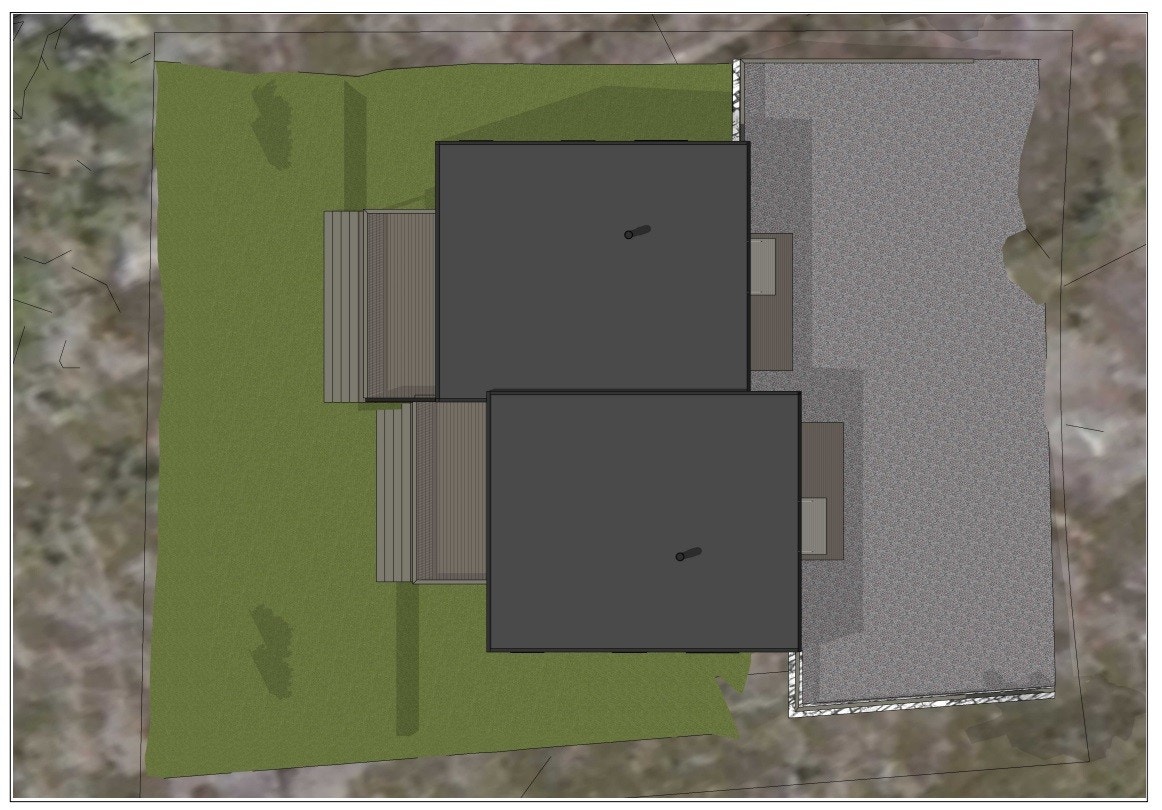 Illustrasjonsfoto utomhusplan - Tomten blir levert tilsådd med gressfrø på finplanert terreng og i grøfter og skråninger. Innkjørsel, parkeringsareal og området rundt
inngangsparti vil bli gruset. Galleribilde