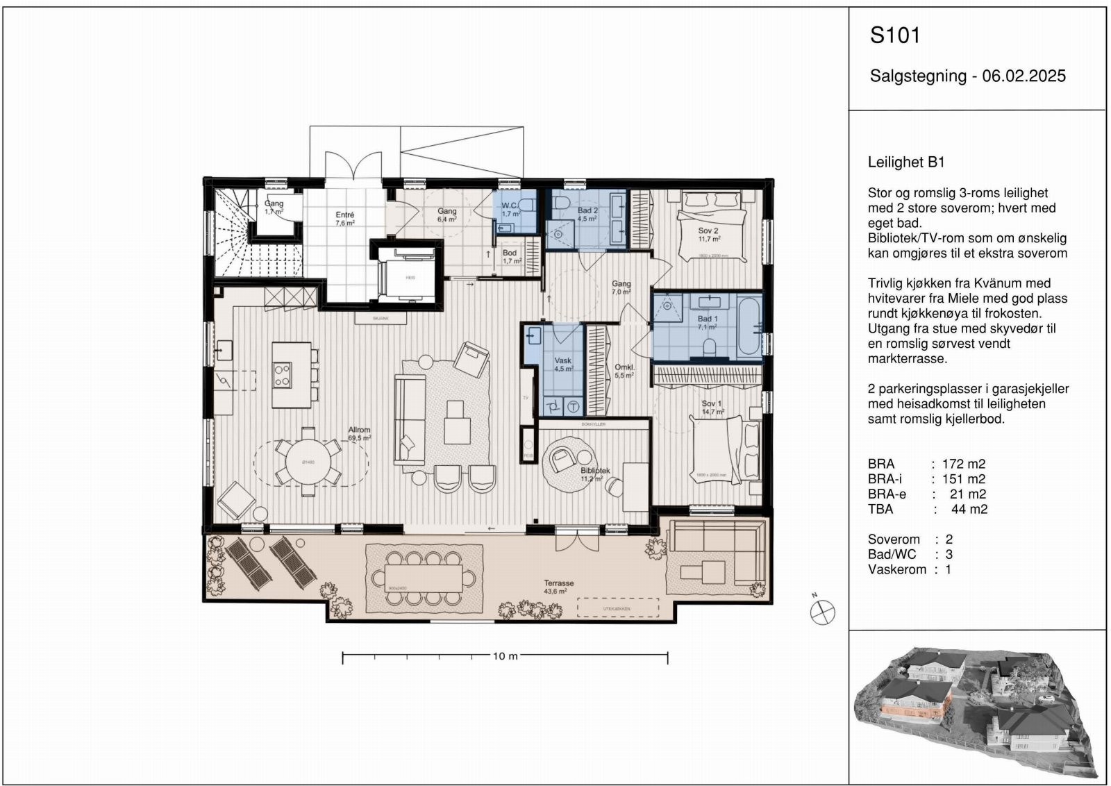 Plantegning - Leilighet B1 - Leilighetene bygges etter gjeldende regelverk (TEK17) og får pen arkitektur tegnet av arkitekt Lorenz Gedde-Dahl, smakfull innredning og tidsriktige løsninger. Her står kvalitet i fokus. Galleribilde