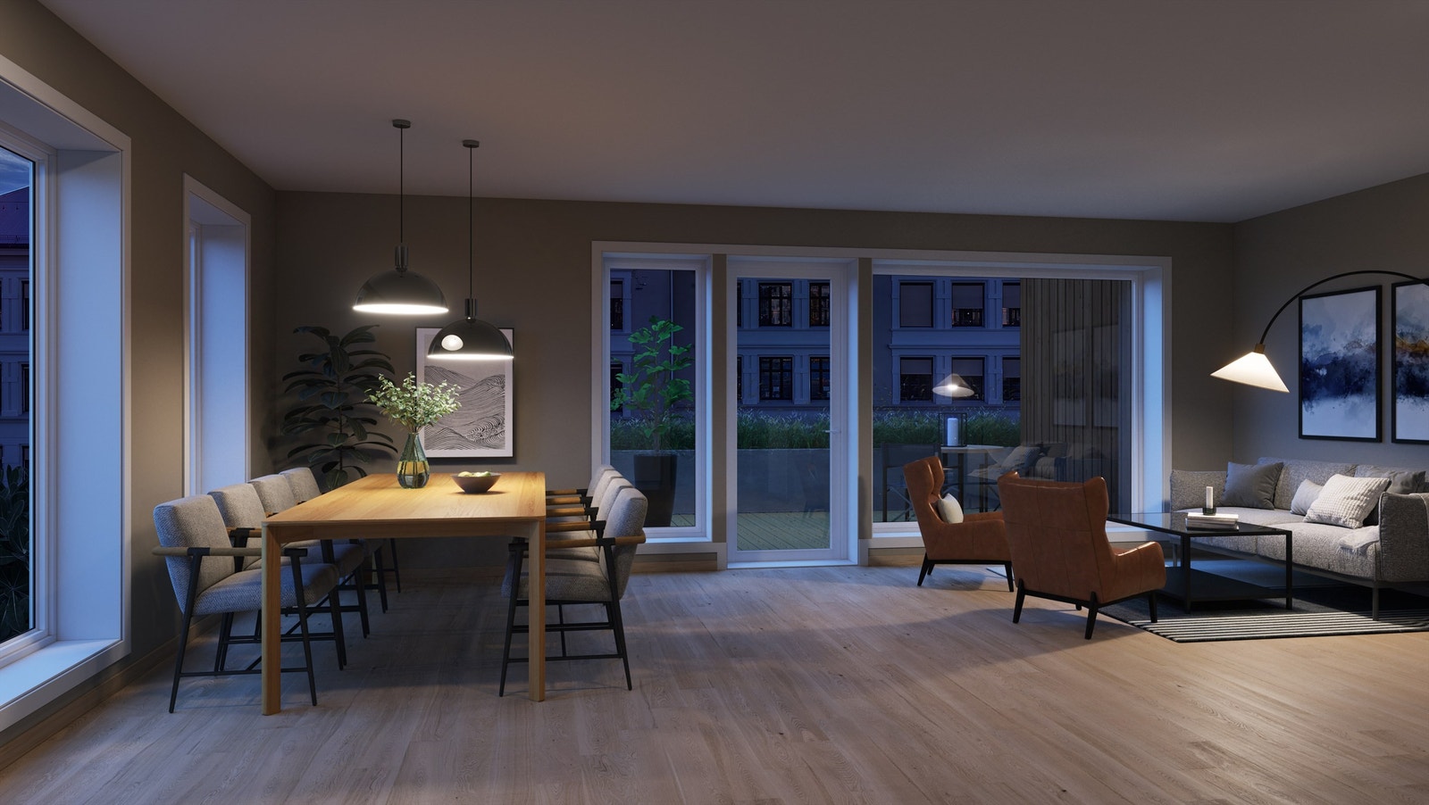 Leilighetene har god standard, inkludert parkett og vannbåren gulvvarme. Bildet er illustrert, avvik vil forekomme. Galleribilde