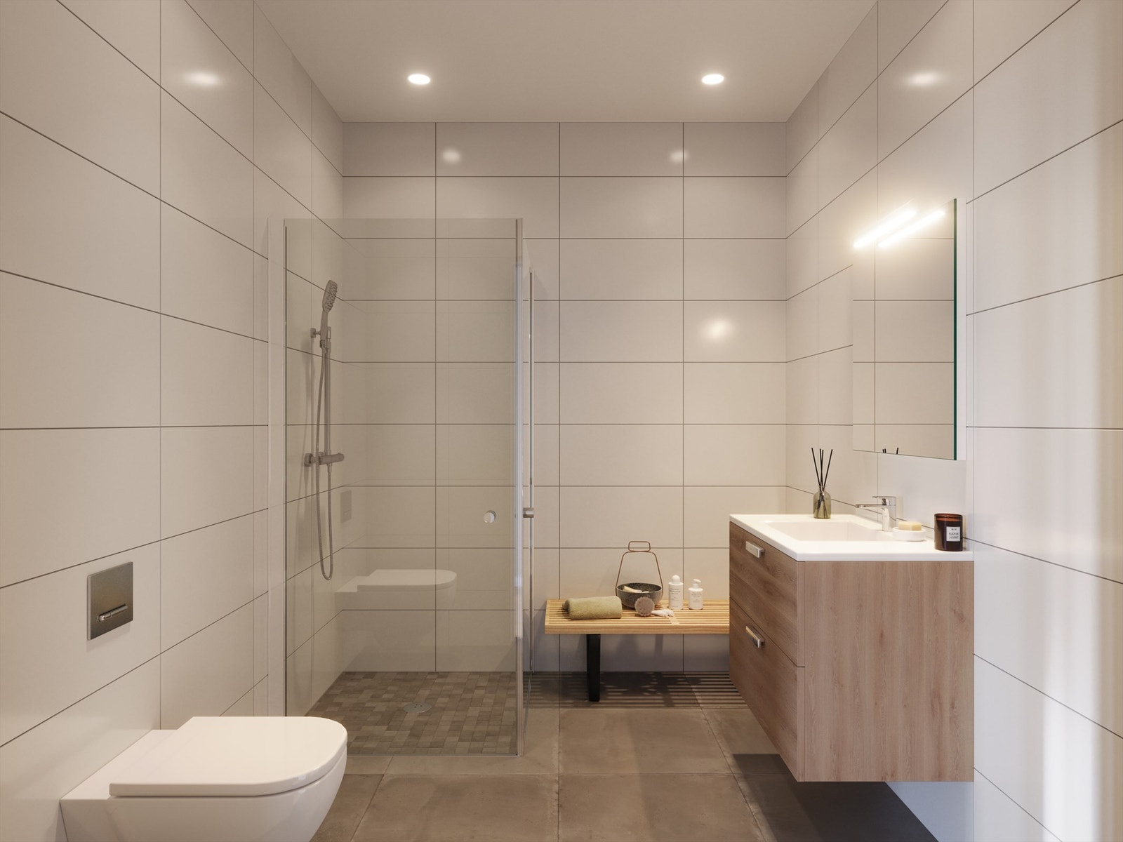 Bad leveres med delikate fliser og innredninger. Bildet er illustrert, avvik vil forekomme. Galleribilde