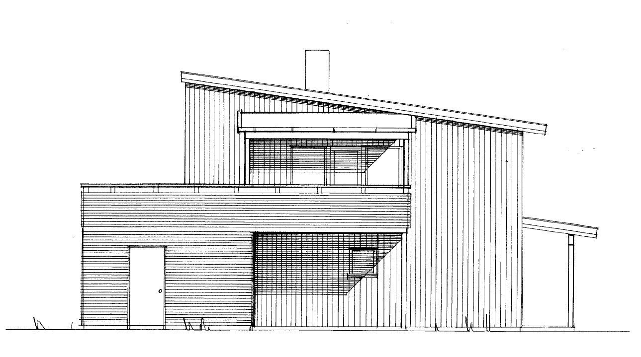 Bolig 1 sett fra sørøst, terrasse over carport og sport Galleribilde