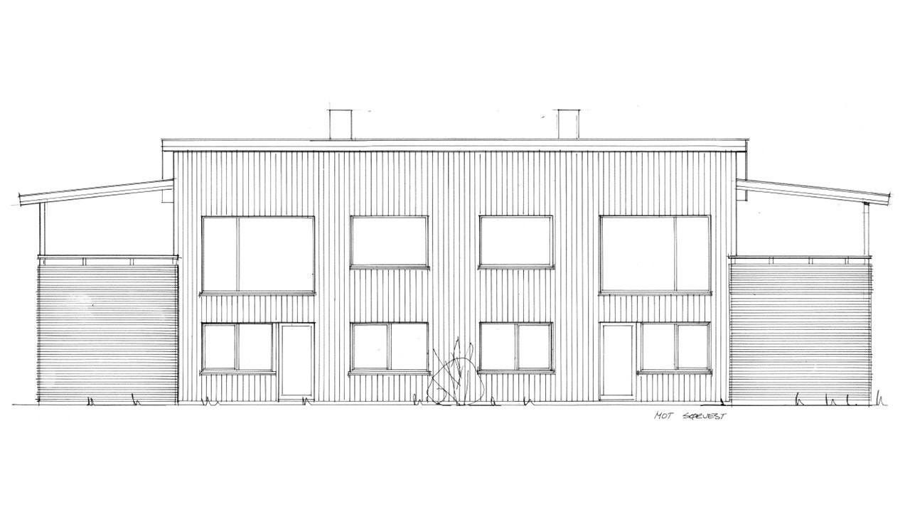 Bolig 1 er boligen til høyre på fasadetegningen Galleribilde