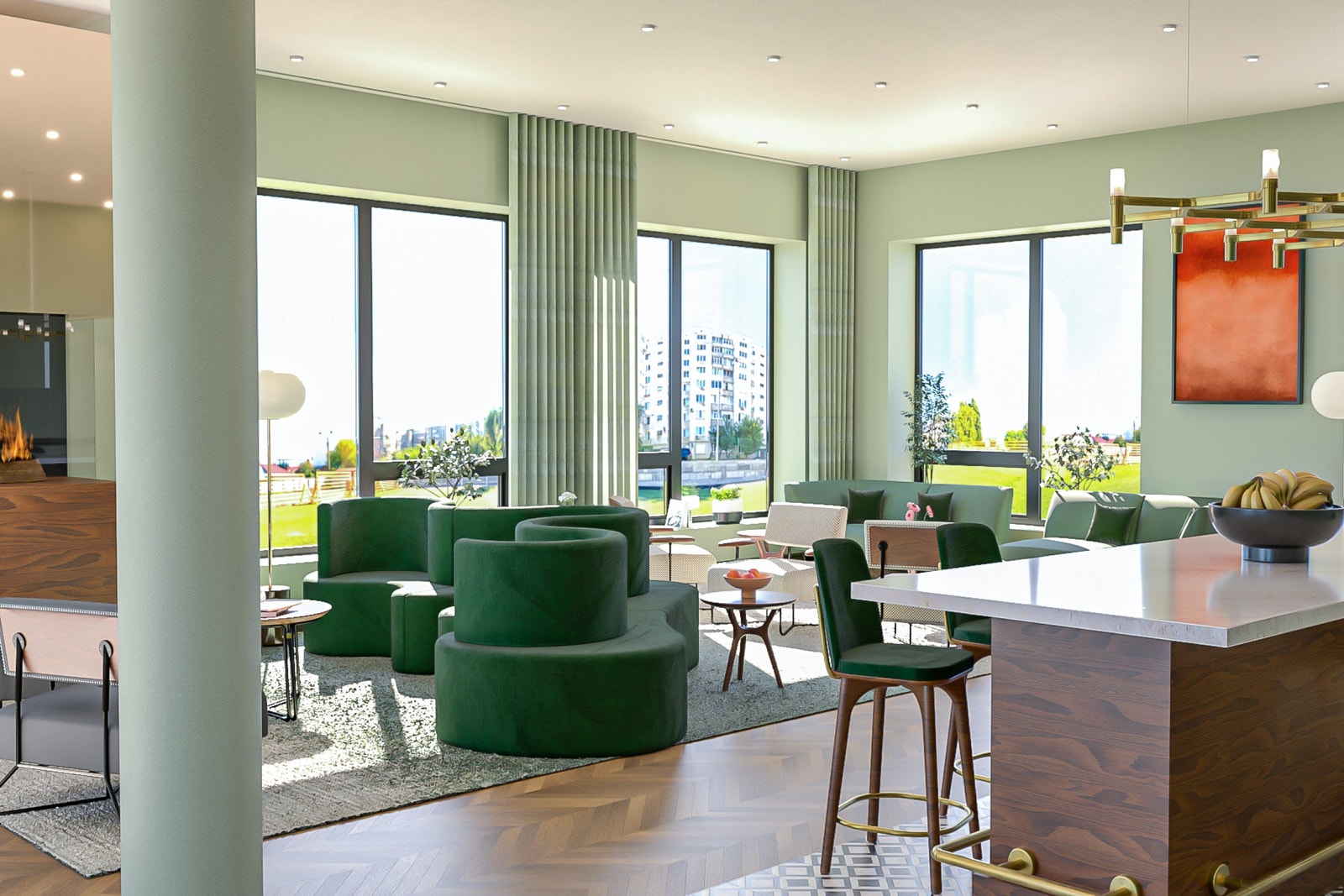 Flott lounge for beboere med peis, dagens aviser og kaffe Galleribilde