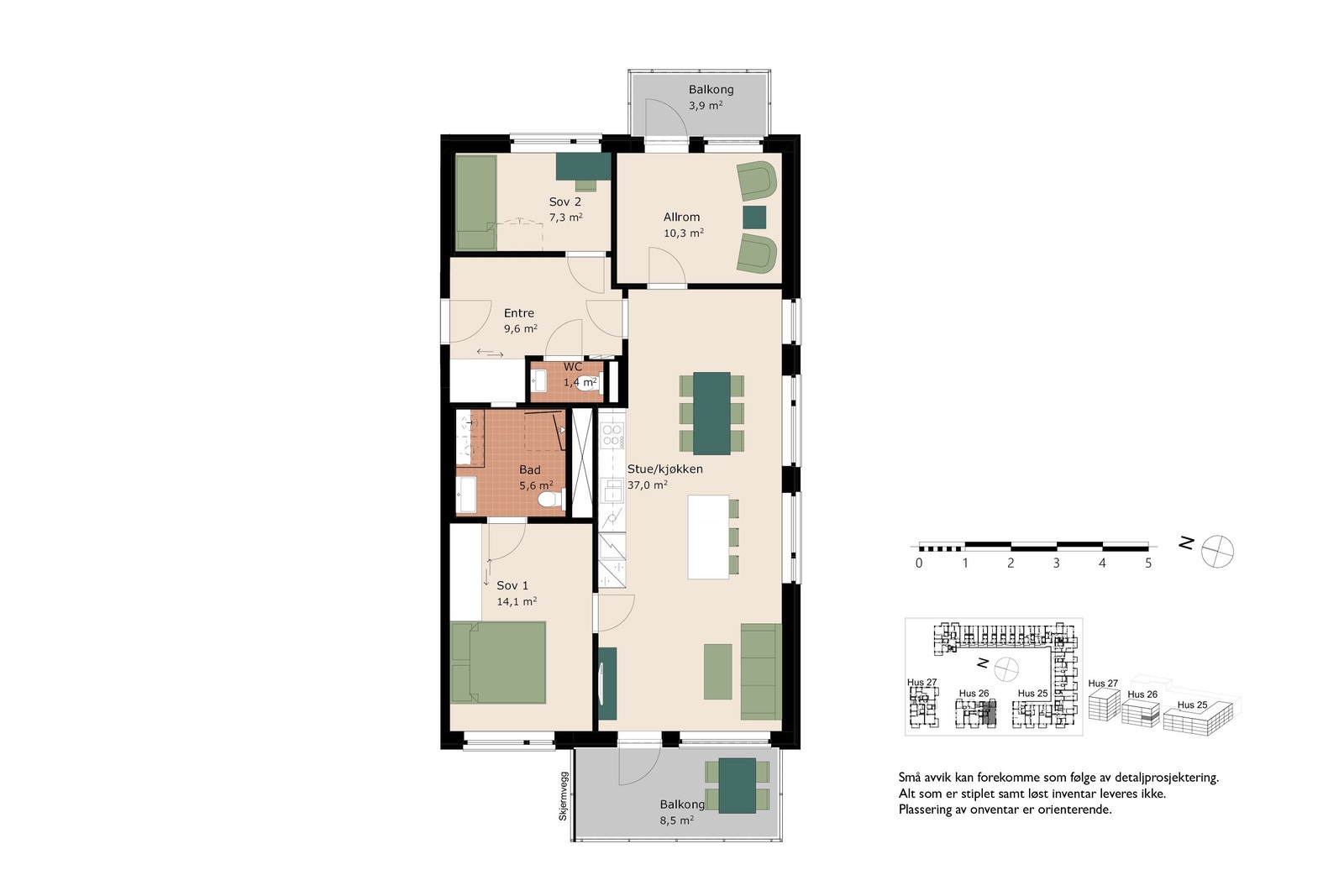 En lys og fin, gjennomgående endeleilighet Galleribilde