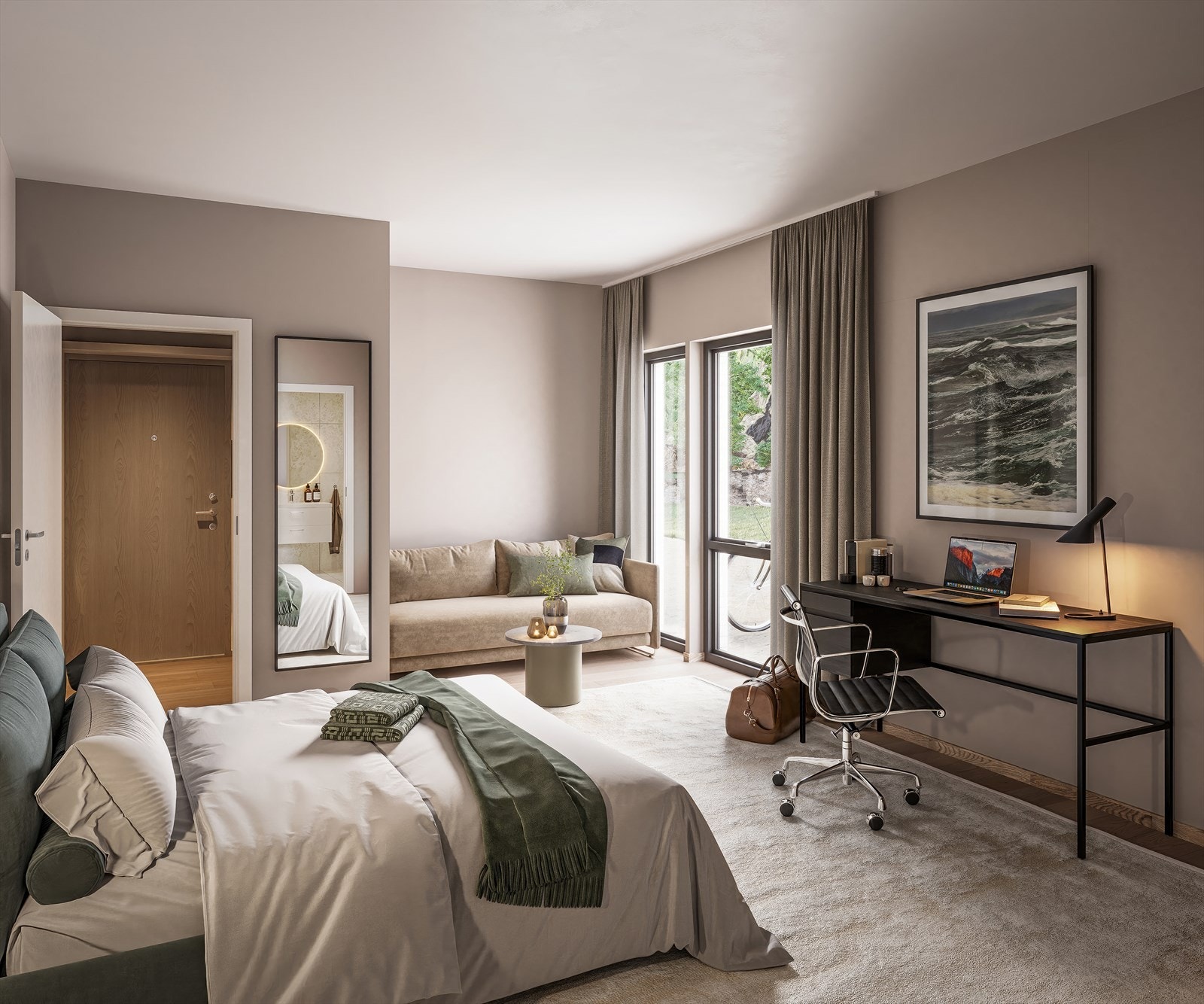 Får du besøk av flere enn du har plass til? I Sjøbodene har du mulighet for å ha overnattingsbesøk av venner, familie og bekjente i et gjesterom på ca. 30 kvm. Galleribilde