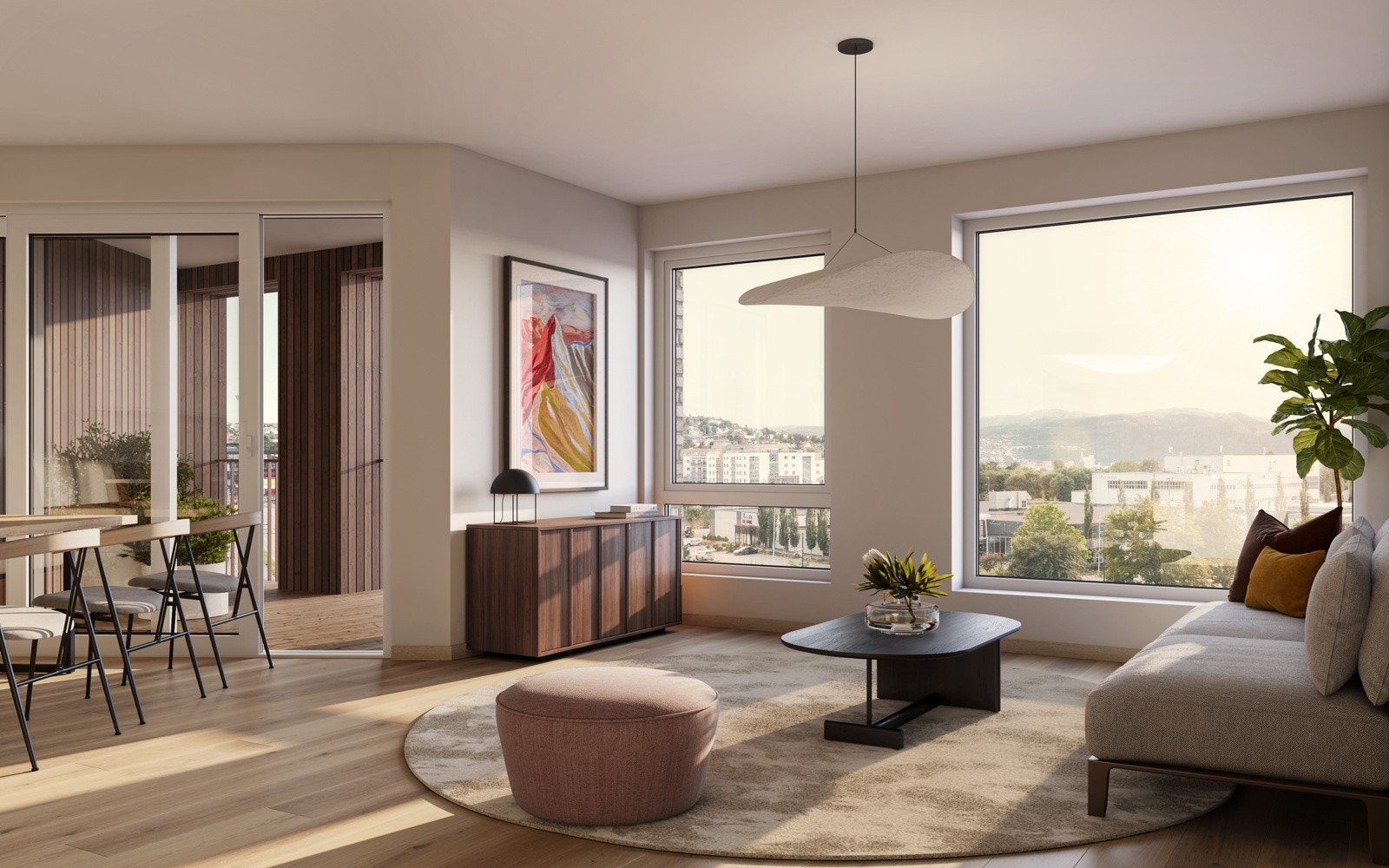 Flere av leilighetene er gjennomgående og har store vinduer som gir godt med lysinnslipp. Illustrasjon, avvik vil forekomme. Galleribilde