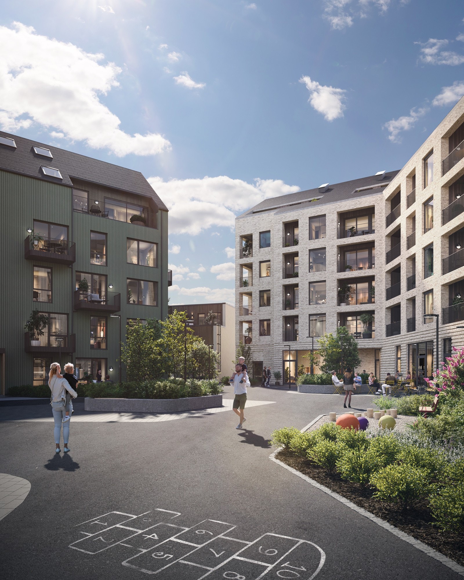 Det blir flotte og skjermede fellesaraeler mellom byggene. Illustrasjon, avvik vil forekomme. Galleribilde