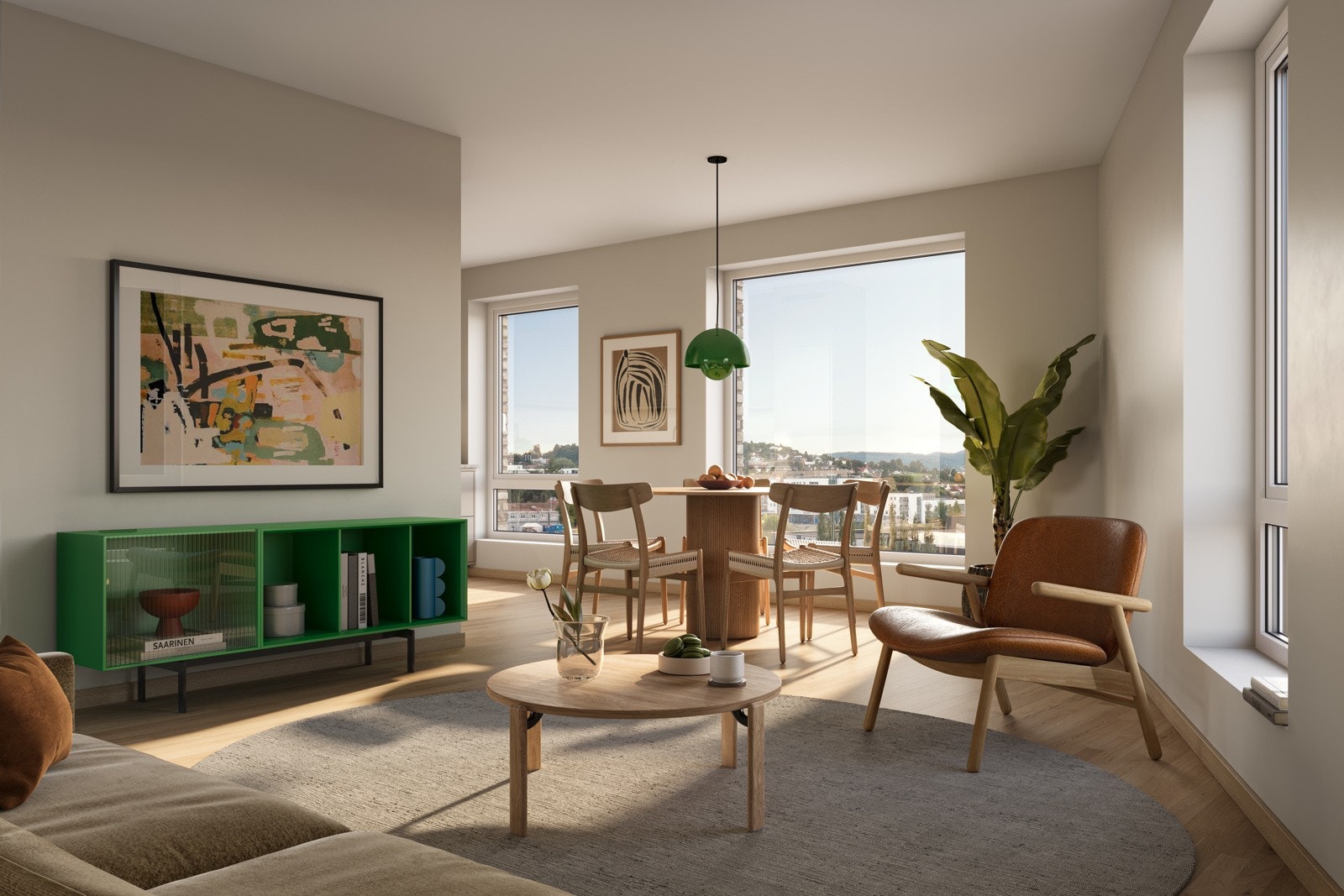 Det er vannbåren gulvvame i stue, kjøkken, entre og bad. Illustrasjon, avvik vil forekomme. Galleribilde